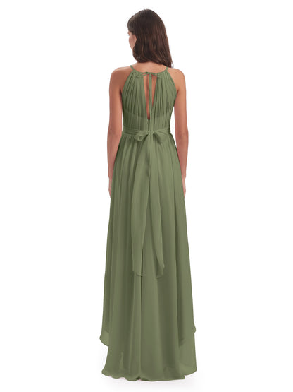 Oaklee Asymmetrical High Low Halter Chiffon Bridesmaid Dresses