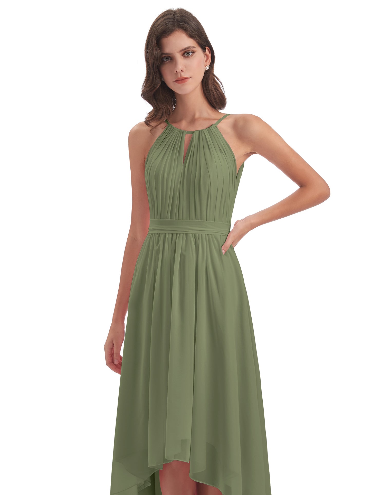 Oaklee Asymmetrical High Low Halter Chiffon Bridesmaid Dresses
