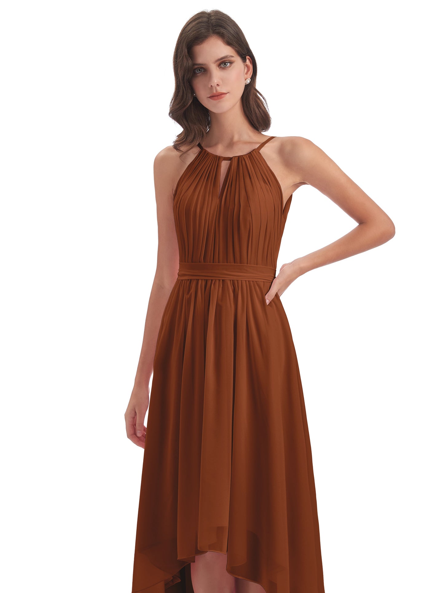 Oaklee Asymmetrical High Low Halter Chiffon Bridesmaid Dresses