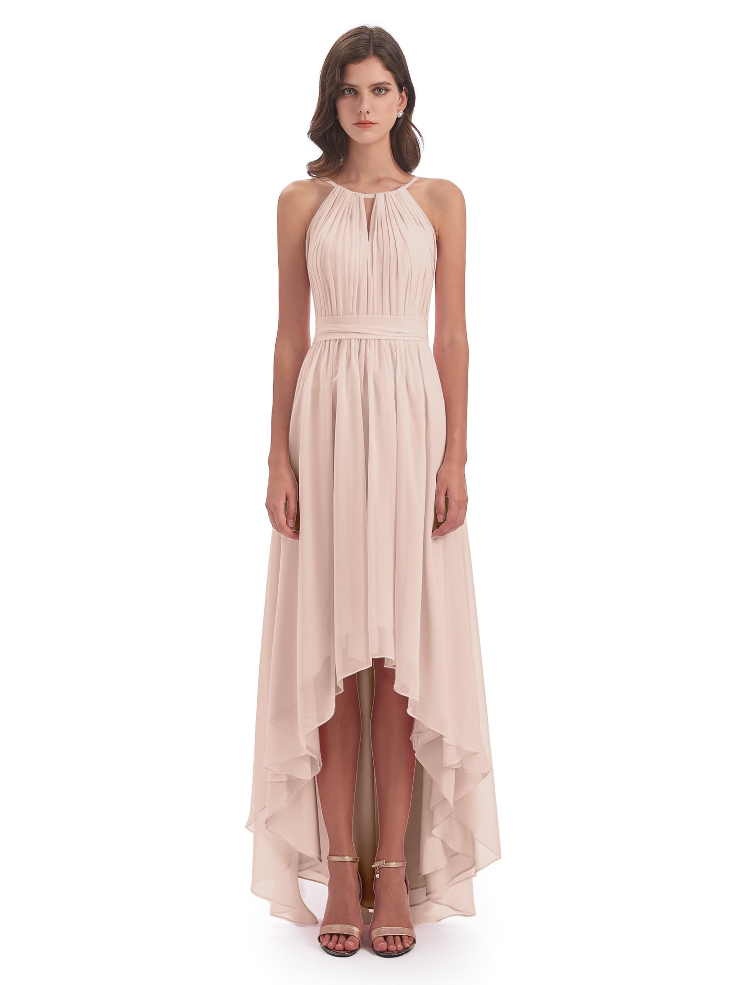 Oaklee Asymmetrical High Low Halter Chiffon Bridesmaid Dresses