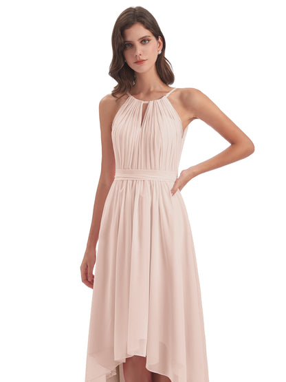 Oaklee Asymmetrical High Low Halter Chiffon Bridesmaid Dresses
