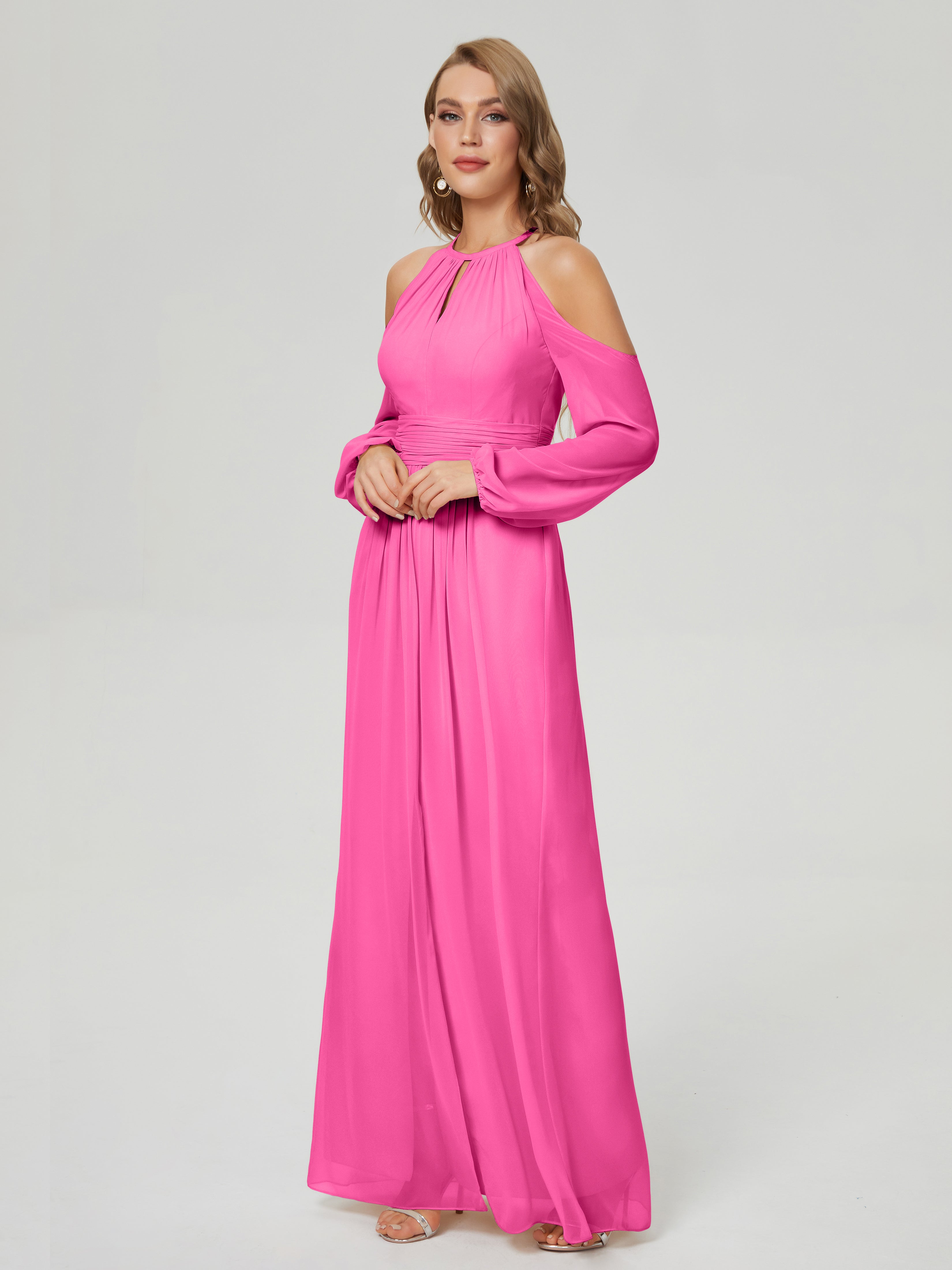 Phoebe Long Sleeves Column Chiffon Bridesmaid Dress