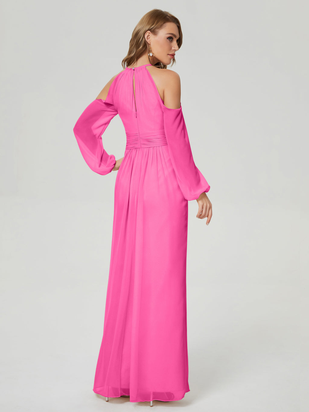 Phoebe Long Sleeves Column Chiffon Bridesmaid Dress