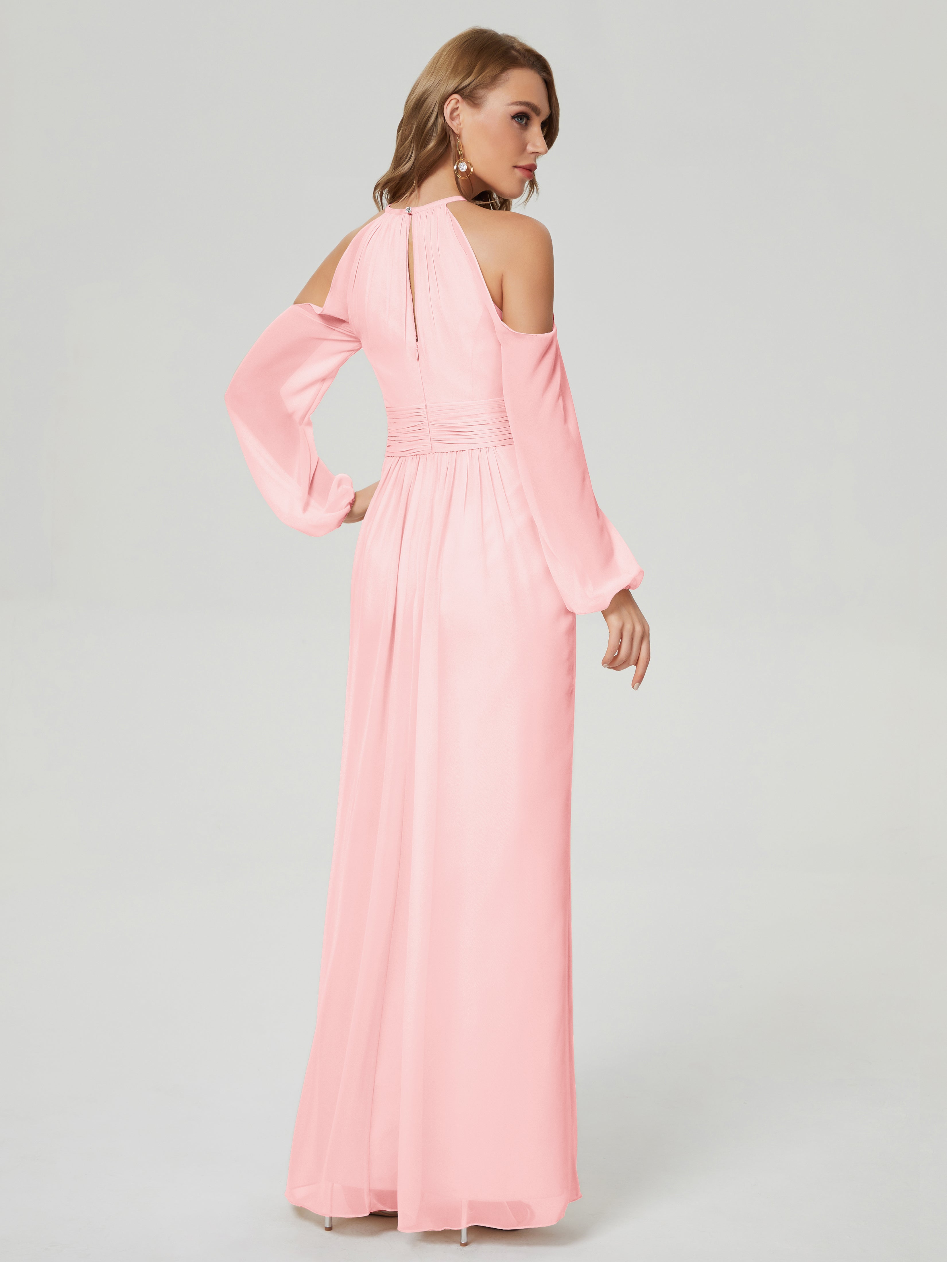 Phoebe Long Sleeves Column Chiffon Bridesmaid Dress