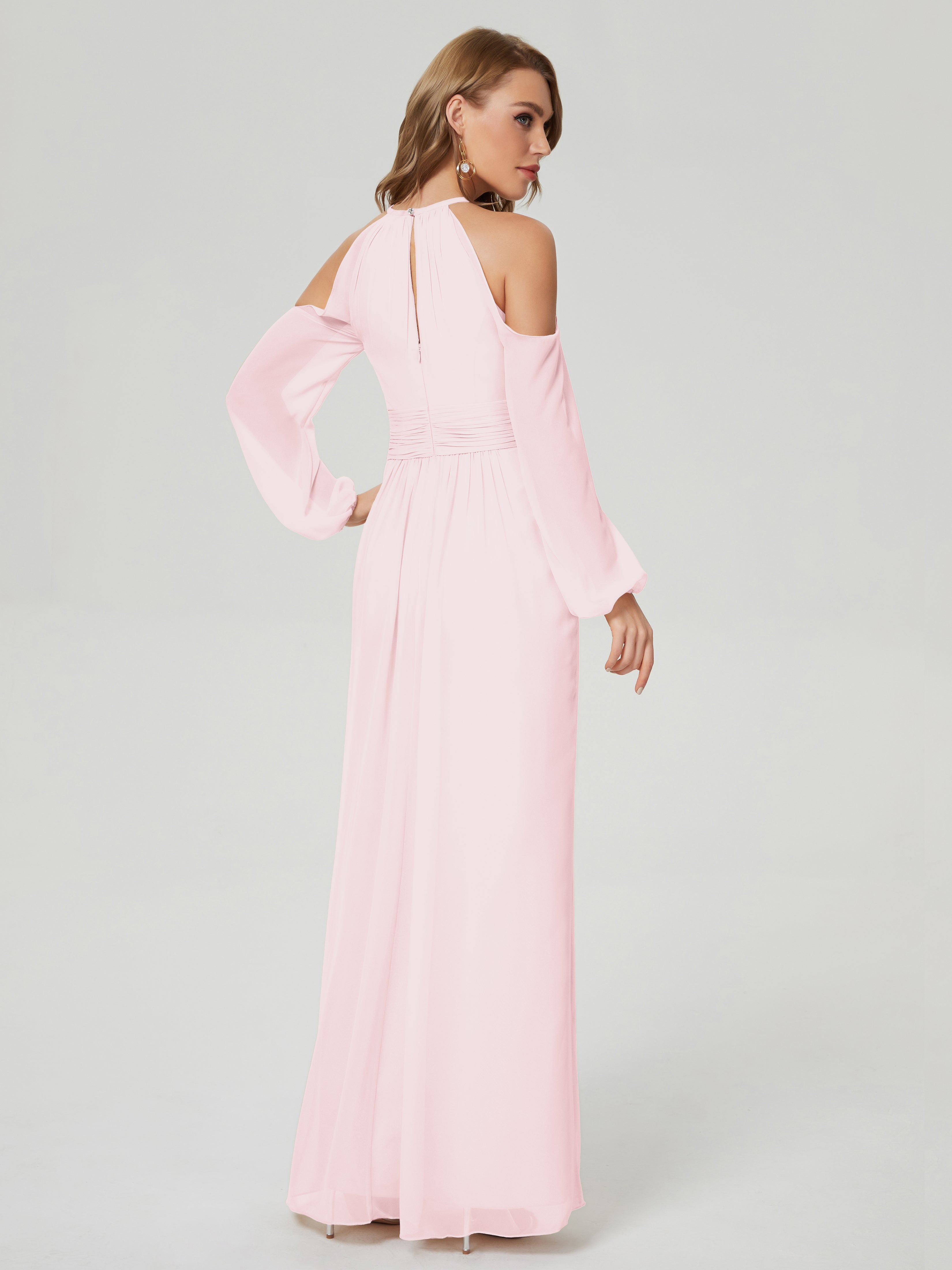 Phoebe Long Sleeves Column Chiffon Bridesmaid Dress