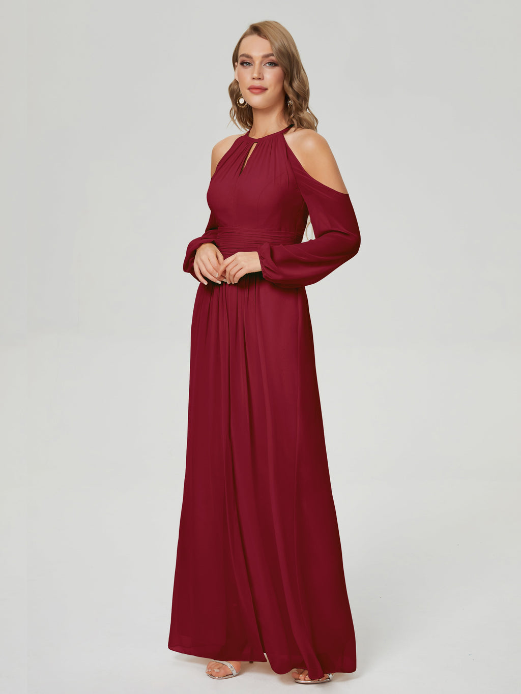 Phoebe Long Sleeves Column Chiffon Bridesmaid Dress