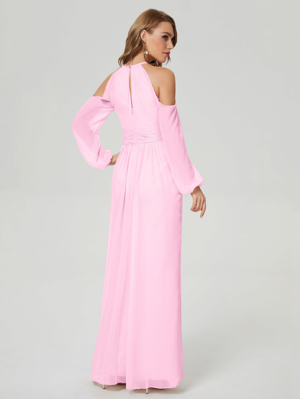 Phoebe Long Sleeves Column Chiffon Bridesmaid Dress