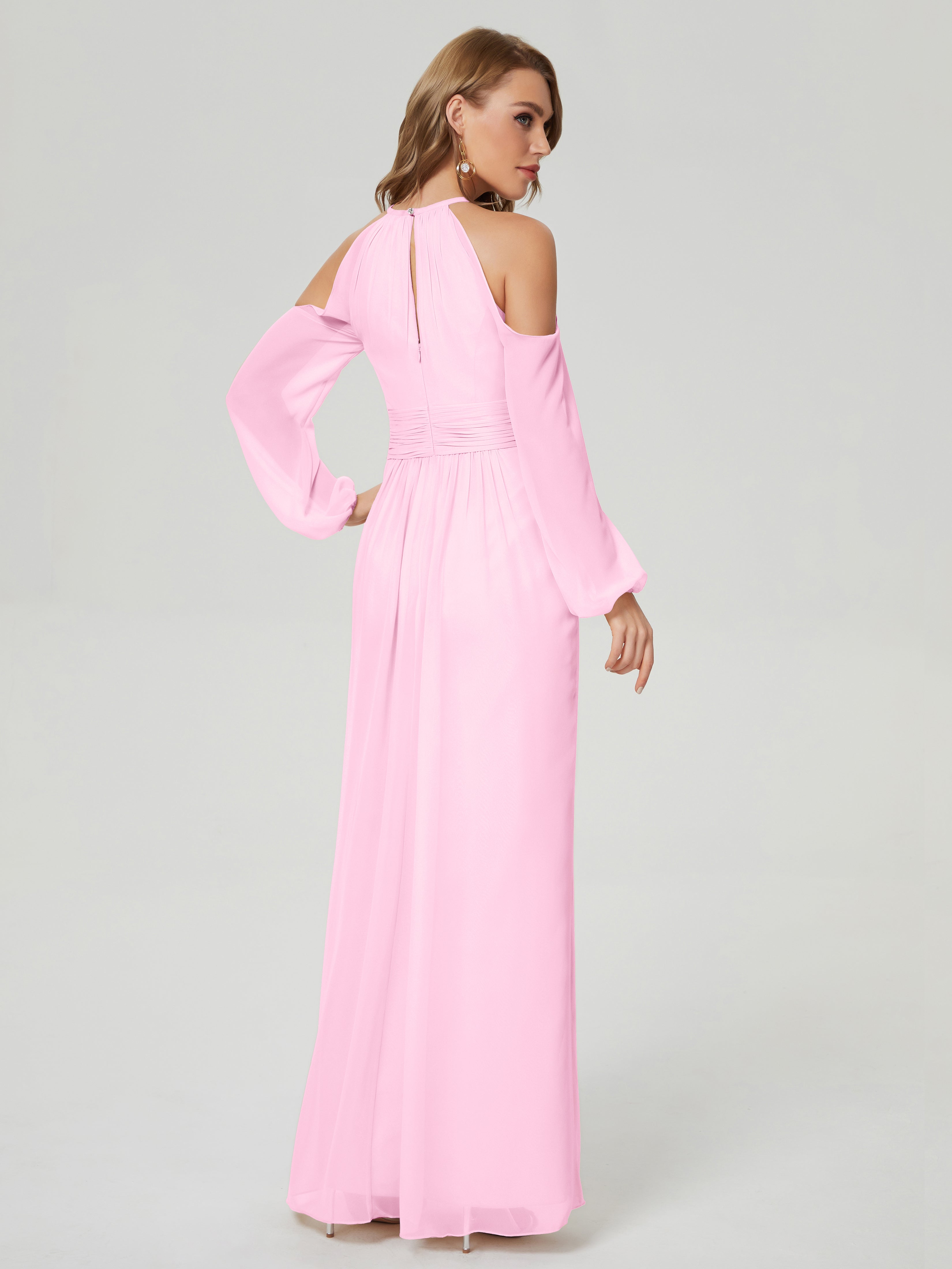 Phoebe Long Sleeves Column Chiffon Bridesmaid Dress