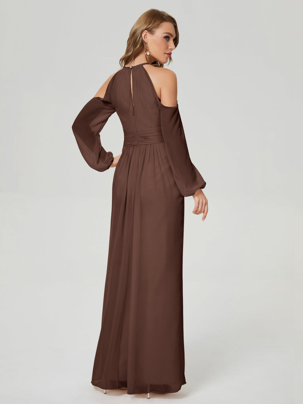 Phoebe Long Sleeves Column Chiffon Bridesmaid Dress