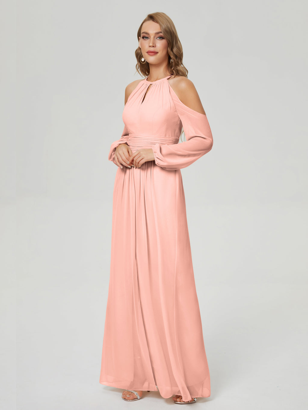 Phoebe Long Sleeves Column Chiffon Bridesmaid Dress