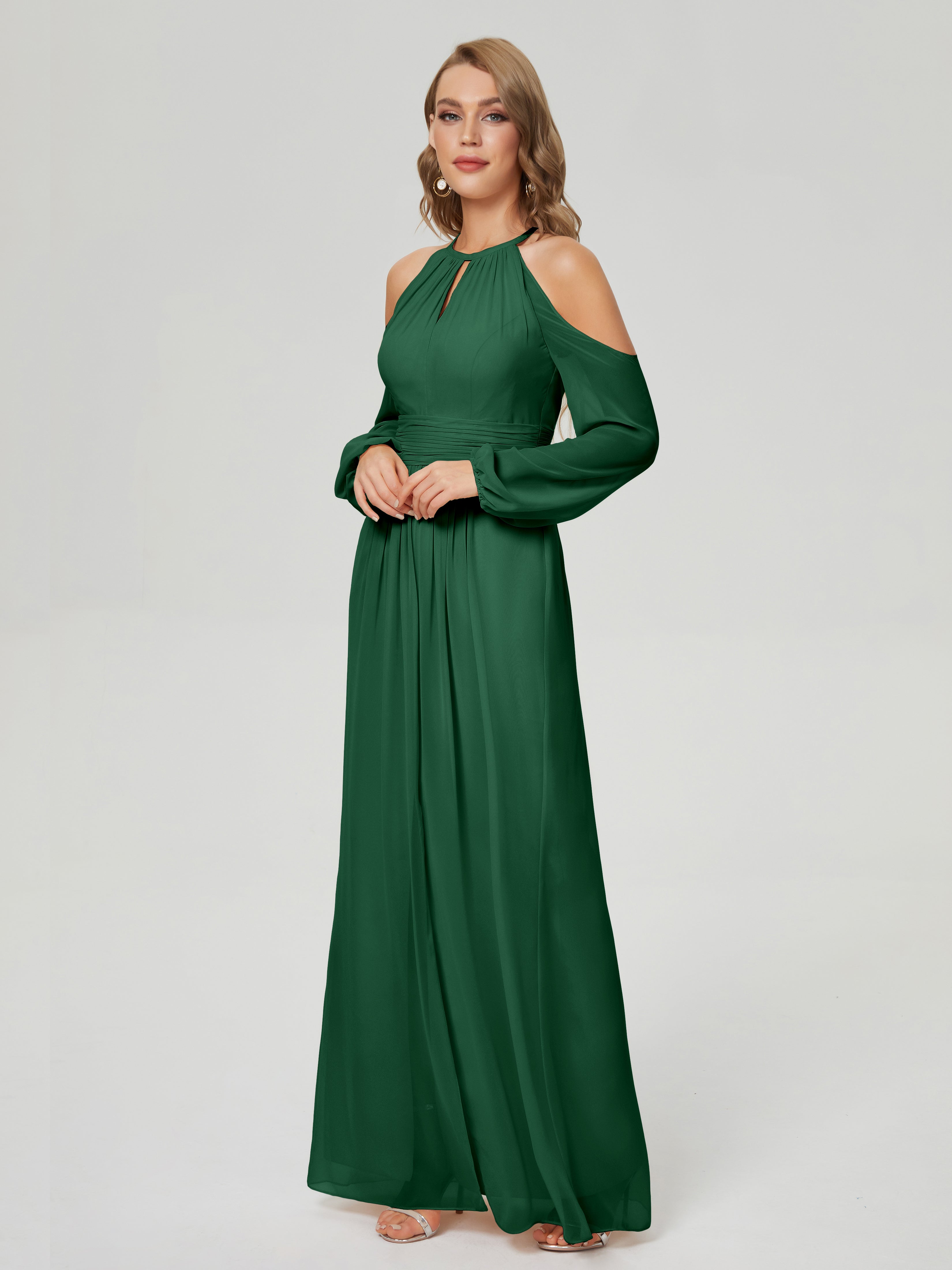 Phoebe Long Sleeves Column Chiffon Bridesmaid Dress