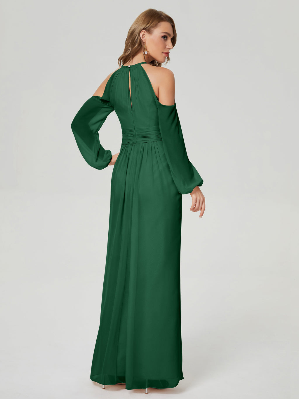 Phoebe Long Sleeves Column Chiffon Bridesmaid Dress