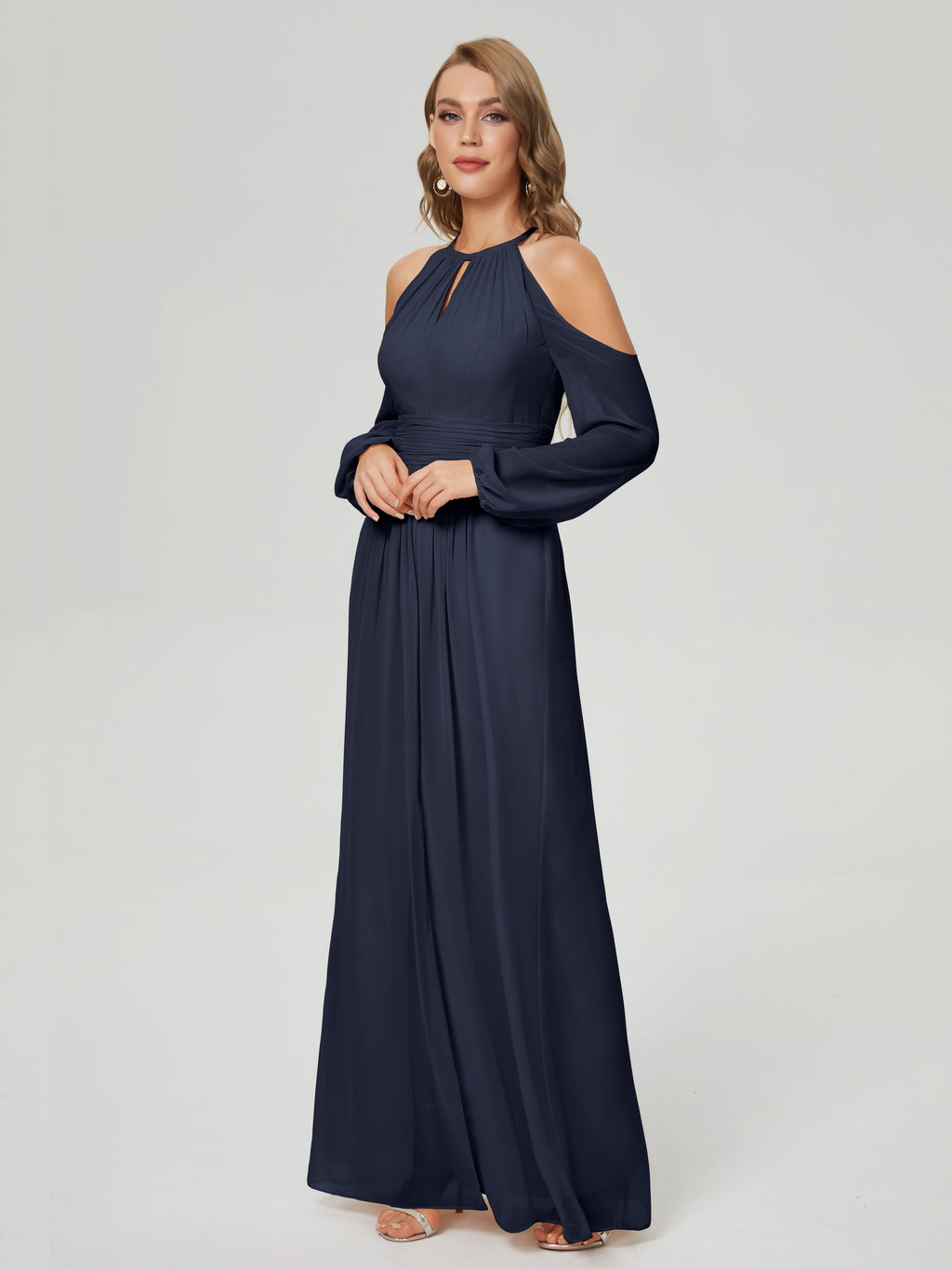 Phoebe Long Sleeves Column Chiffon Bridesmaid Dress