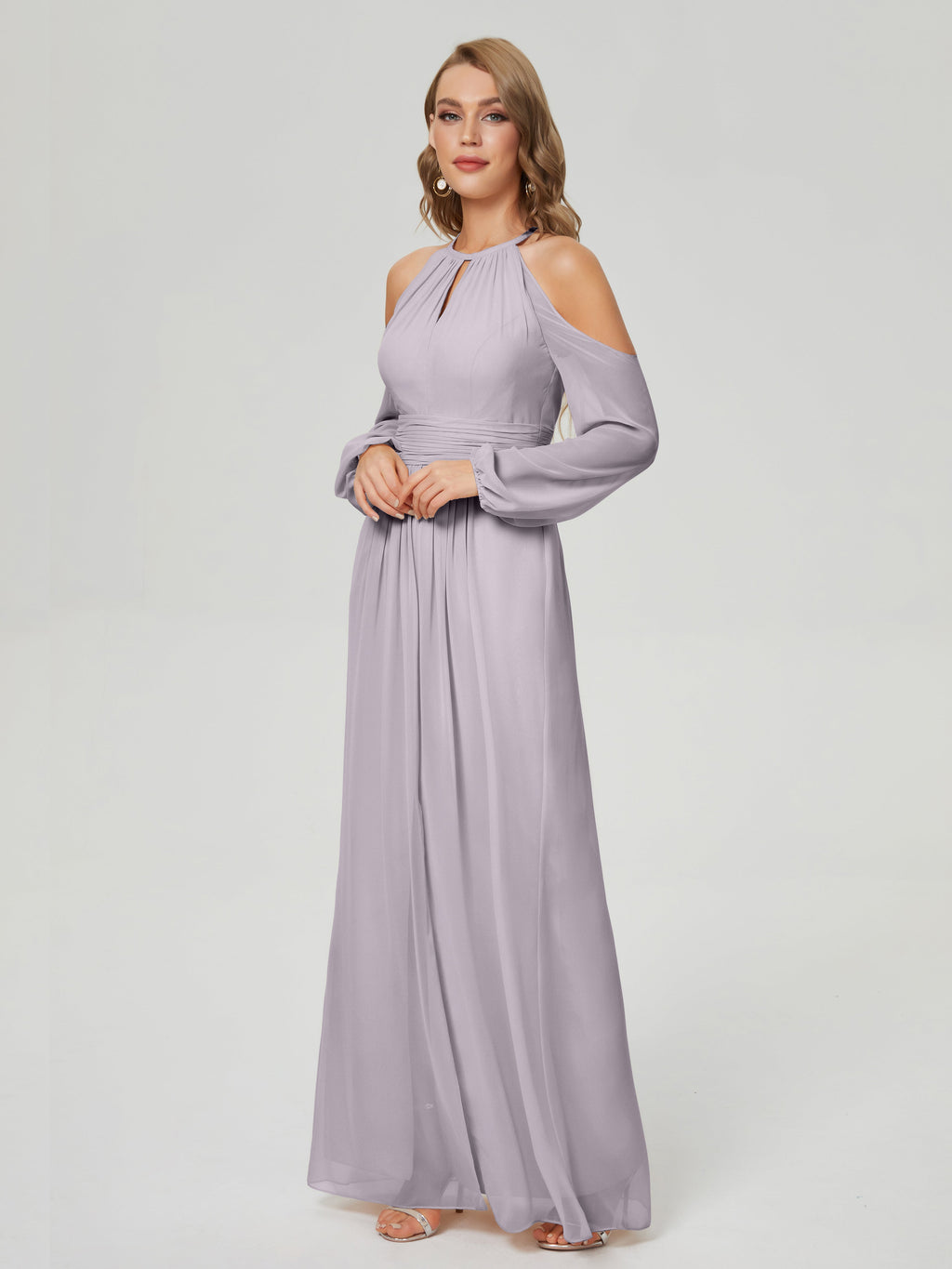 Phoebe Long Sleeves Column Chiffon Bridesmaid Dress