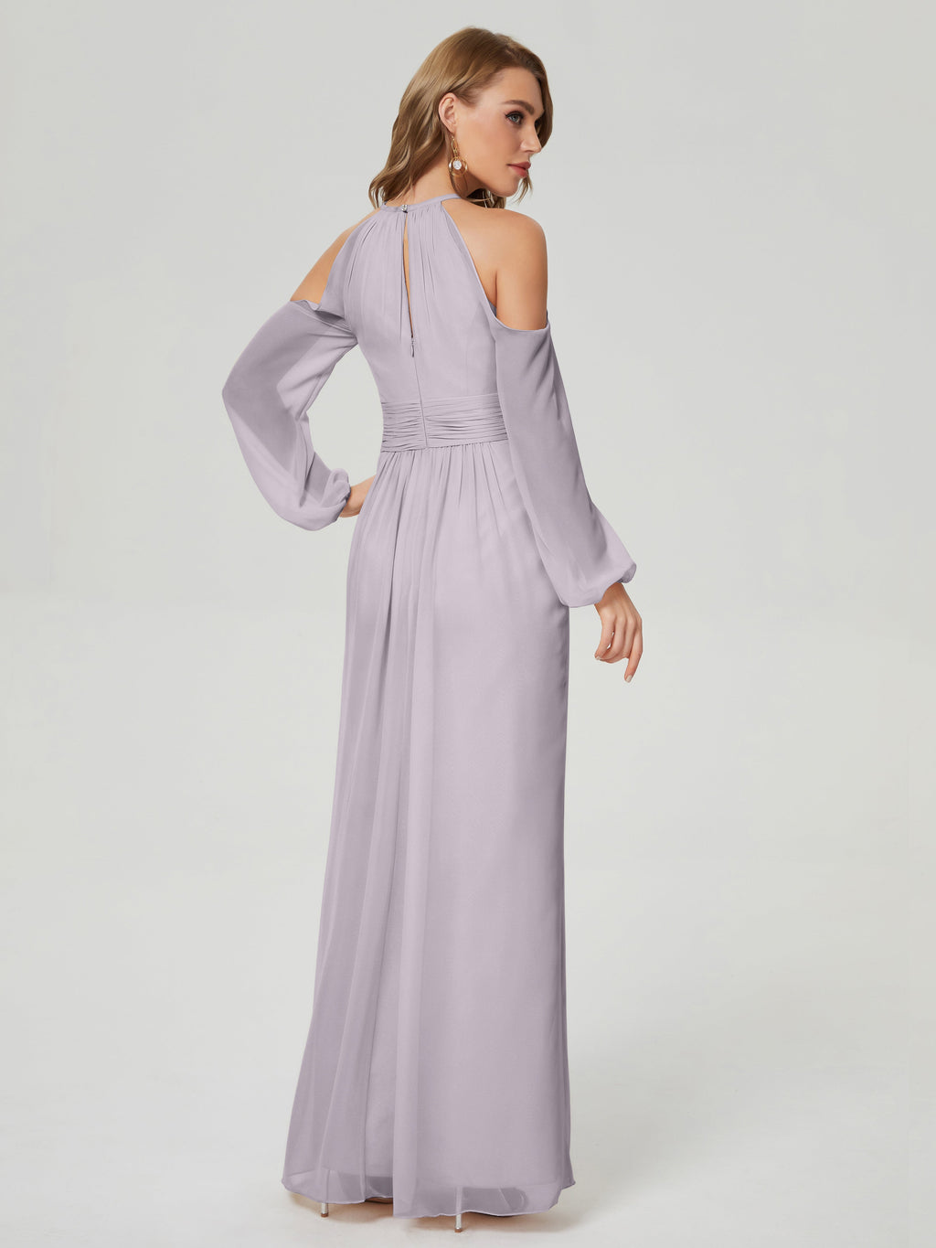 Phoebe Long Sleeves Column Chiffon Bridesmaid Dress