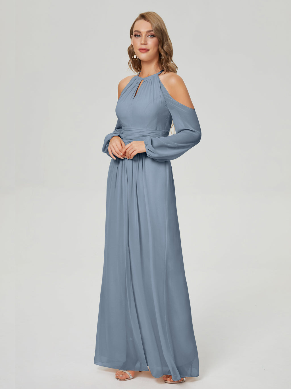 Phoebe Long Sleeves Column Chiffon Bridesmaid Dress