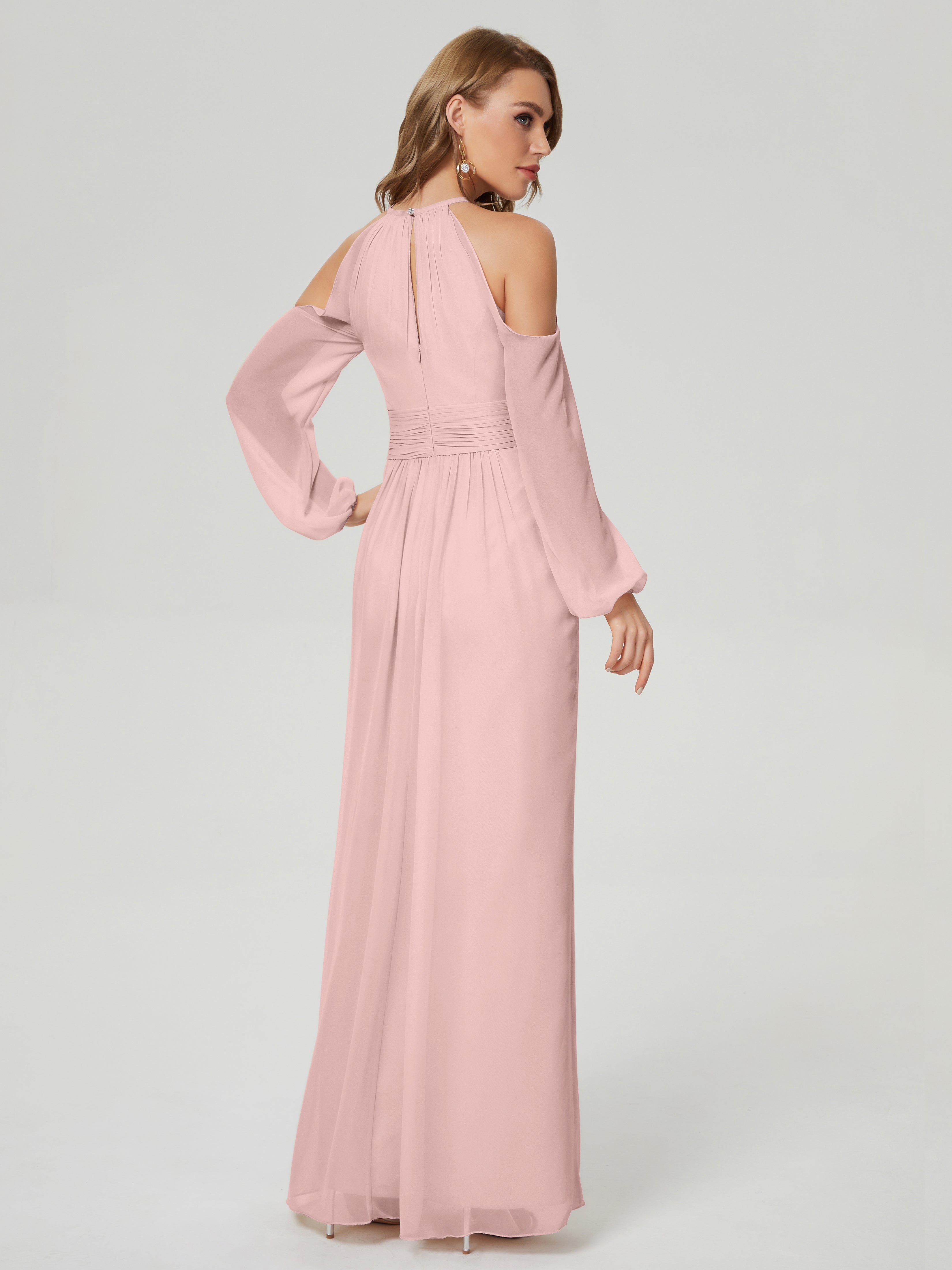 Phoebe Long Sleeves Column Chiffon Bridesmaid Dress