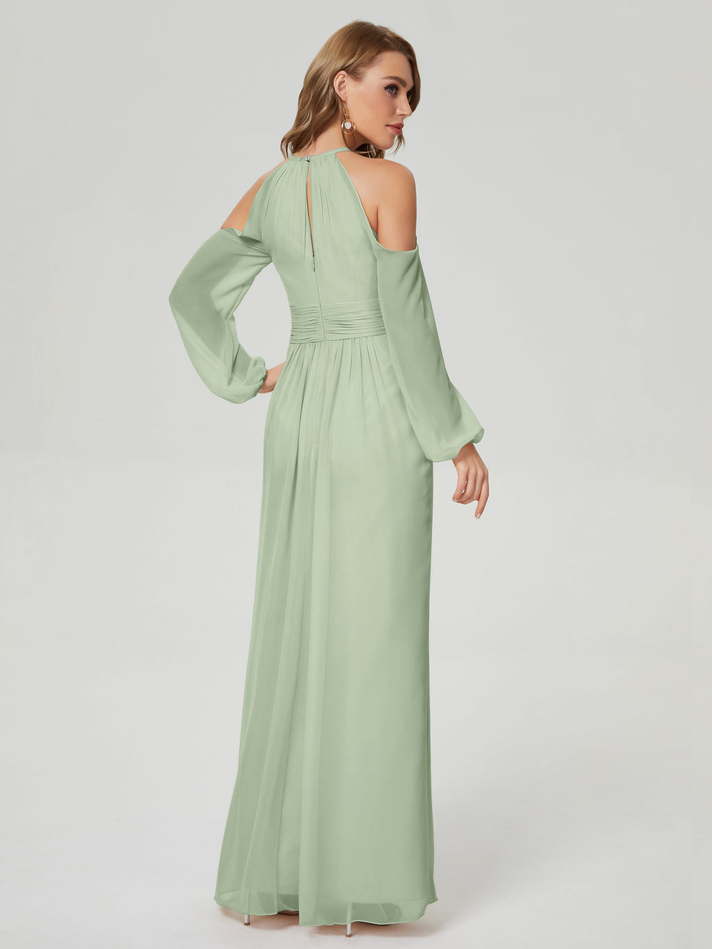 Phoebe Long Sleeves Column Chiffon Bridesmaid Dress