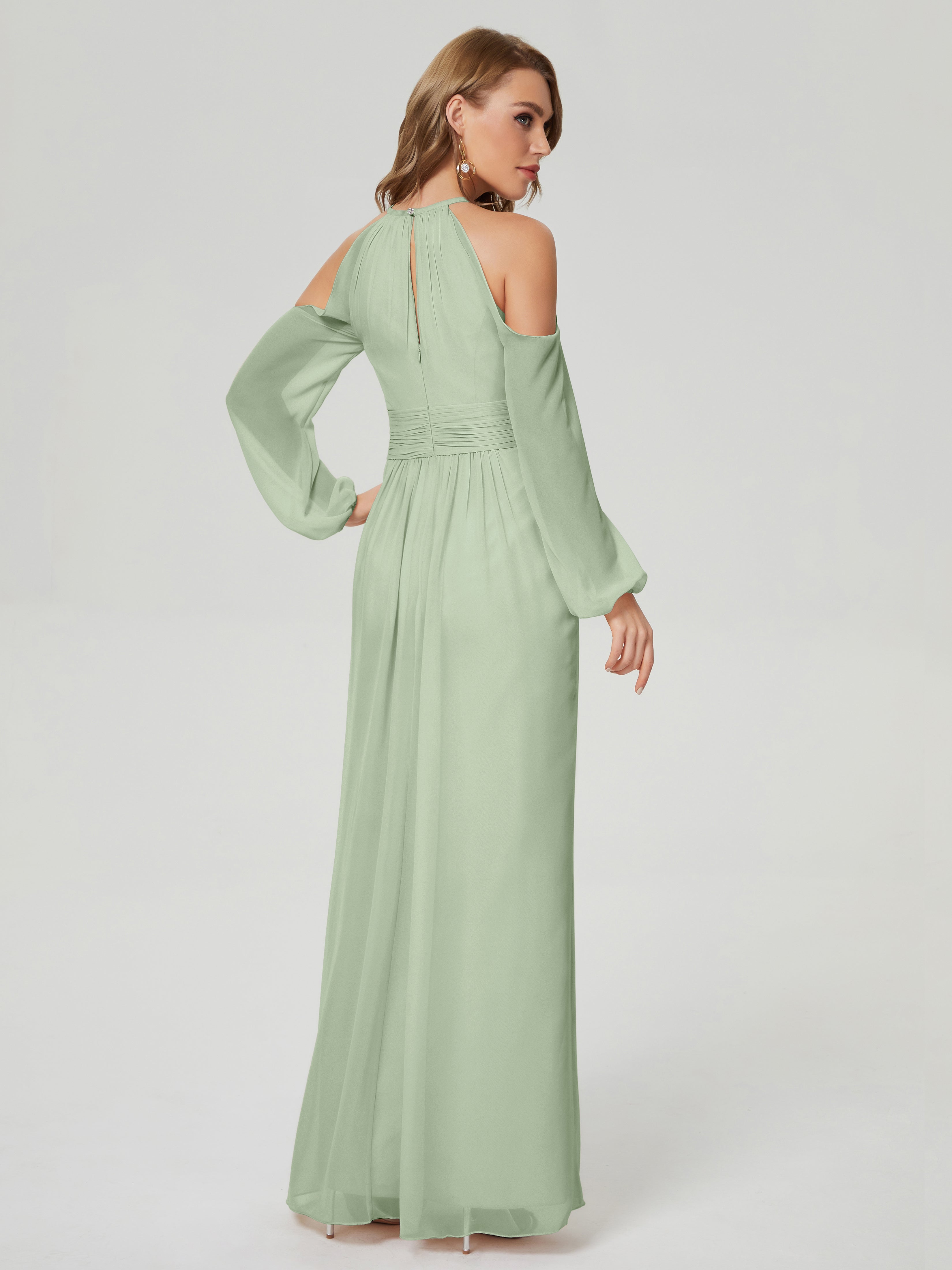 Phoebe Long Sleeves Column Chiffon Bridesmaid Dress