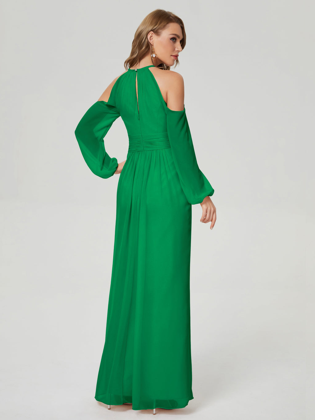 Phoebe Long Sleeves Column Chiffon Bridesmaid Dress