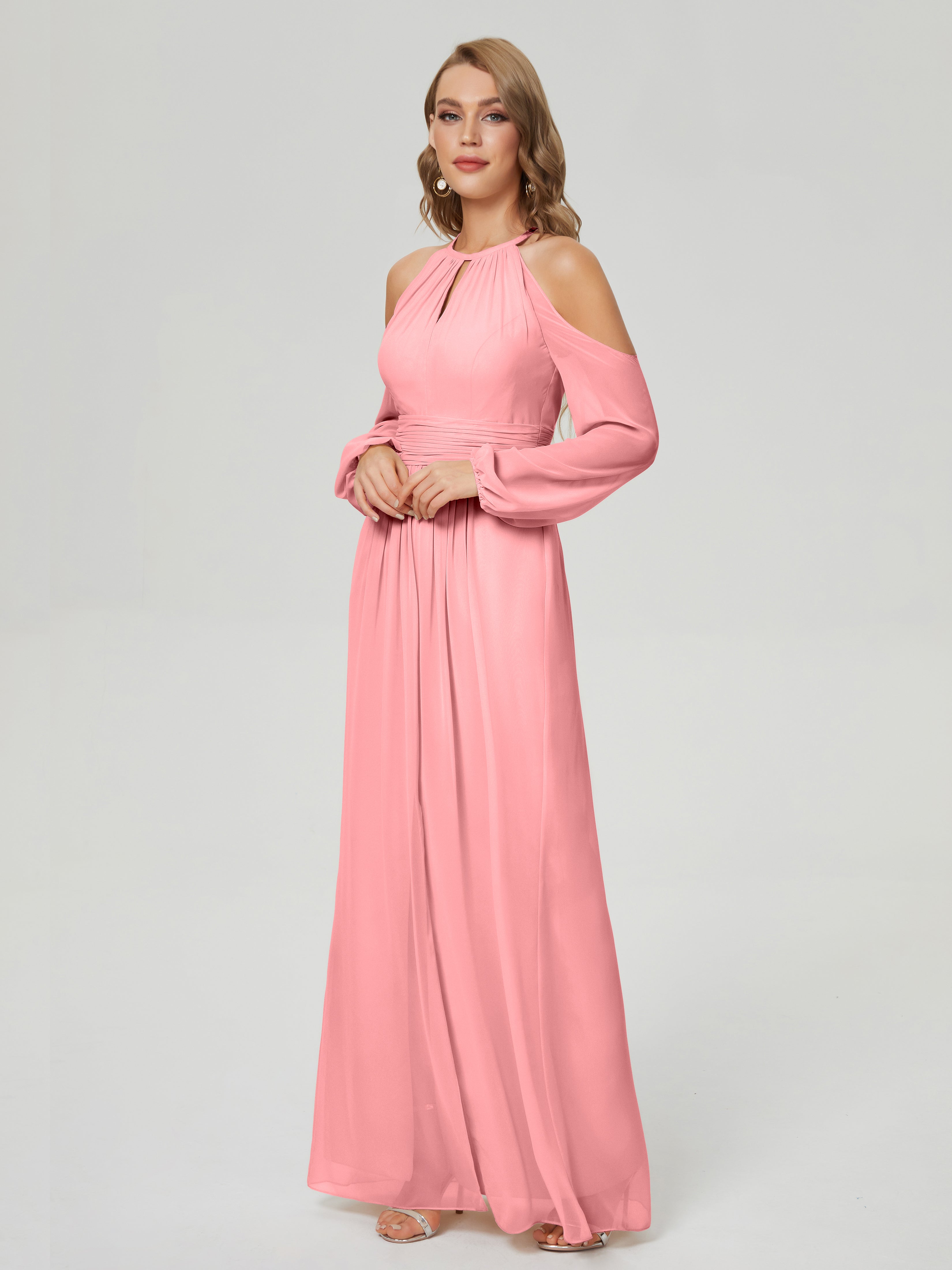 Phoebe Long Sleeves Column Chiffon Bridesmaid Dress