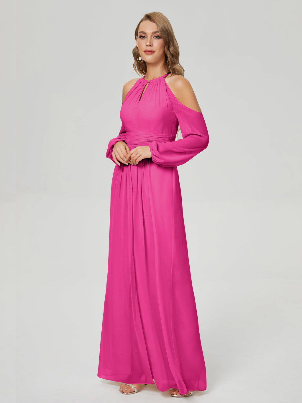 Phoebe Long Sleeves Column Chiffon Bridesmaid Dress