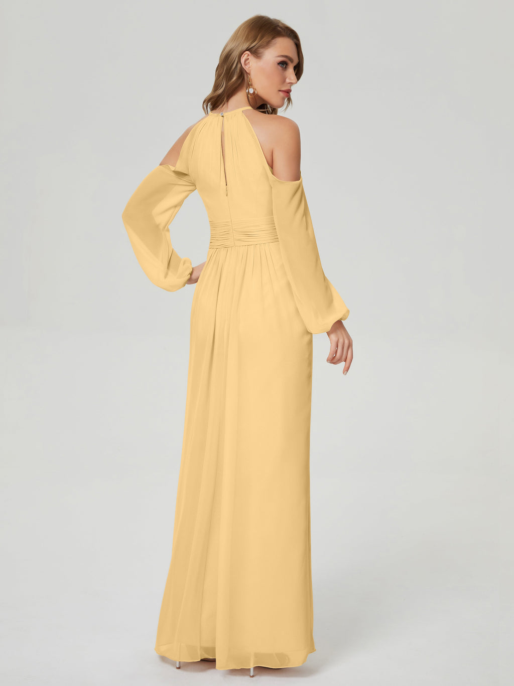 Phoebe Long Sleeves Column Chiffon Bridesmaid Dress