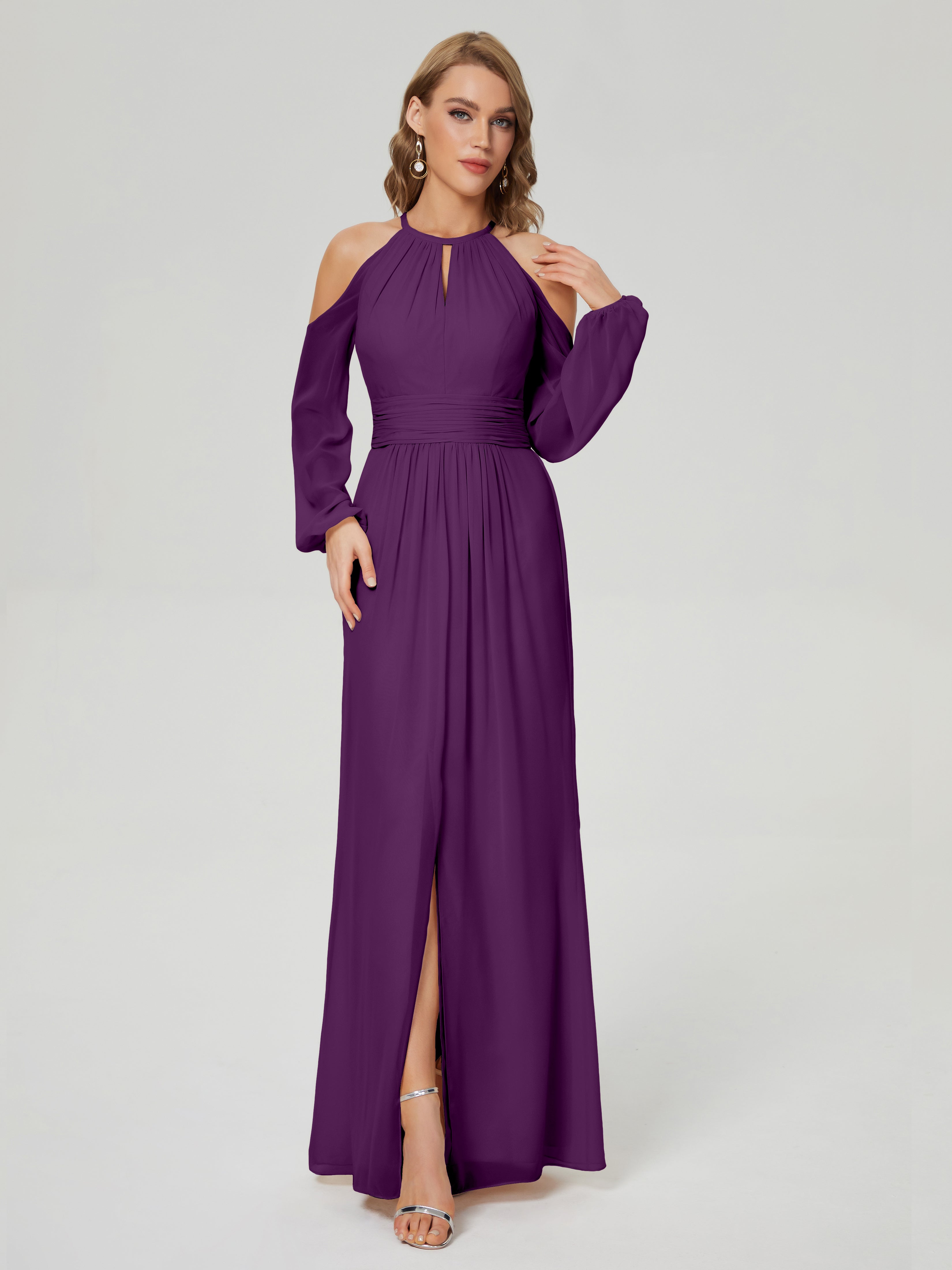Phoebe Long Sleeves Column Chiffon Bridesmaid Dress