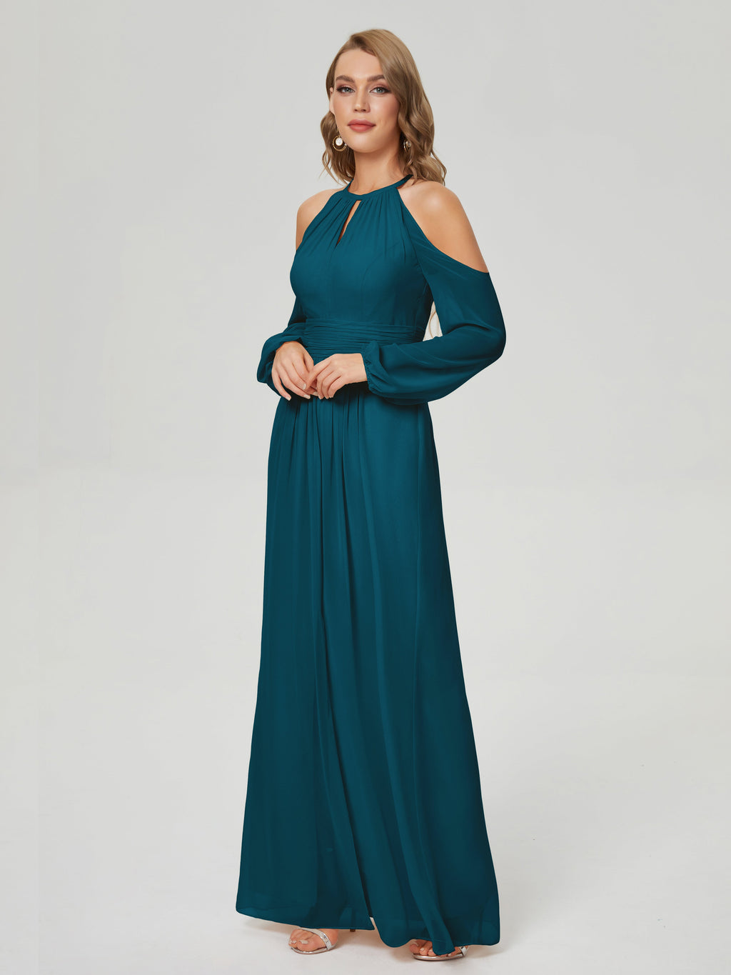 Phoebe Long Sleeves Column Chiffon Bridesmaid Dress