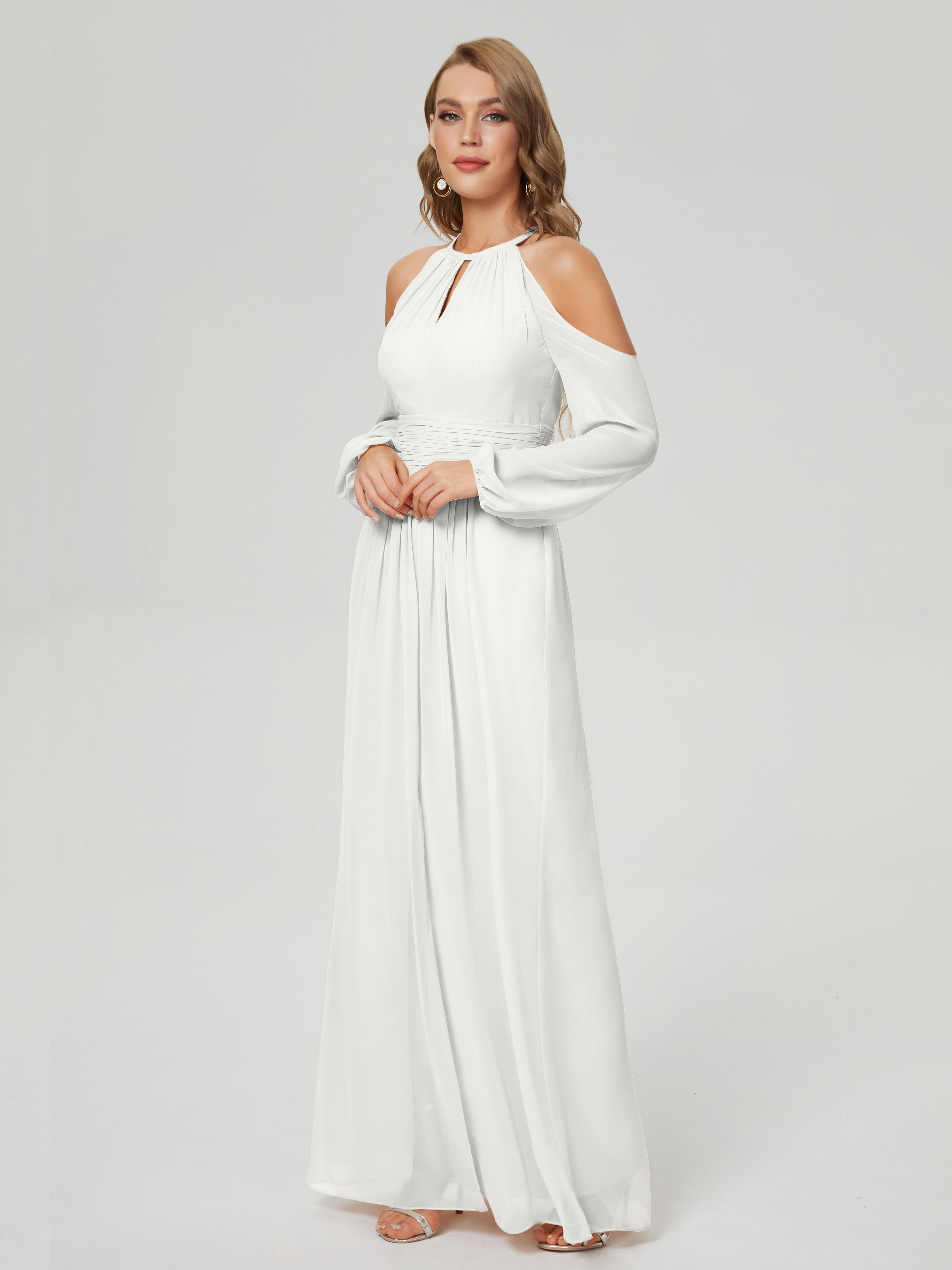 Phoebe Long Sleeves Column Chiffon Bridesmaid Dress