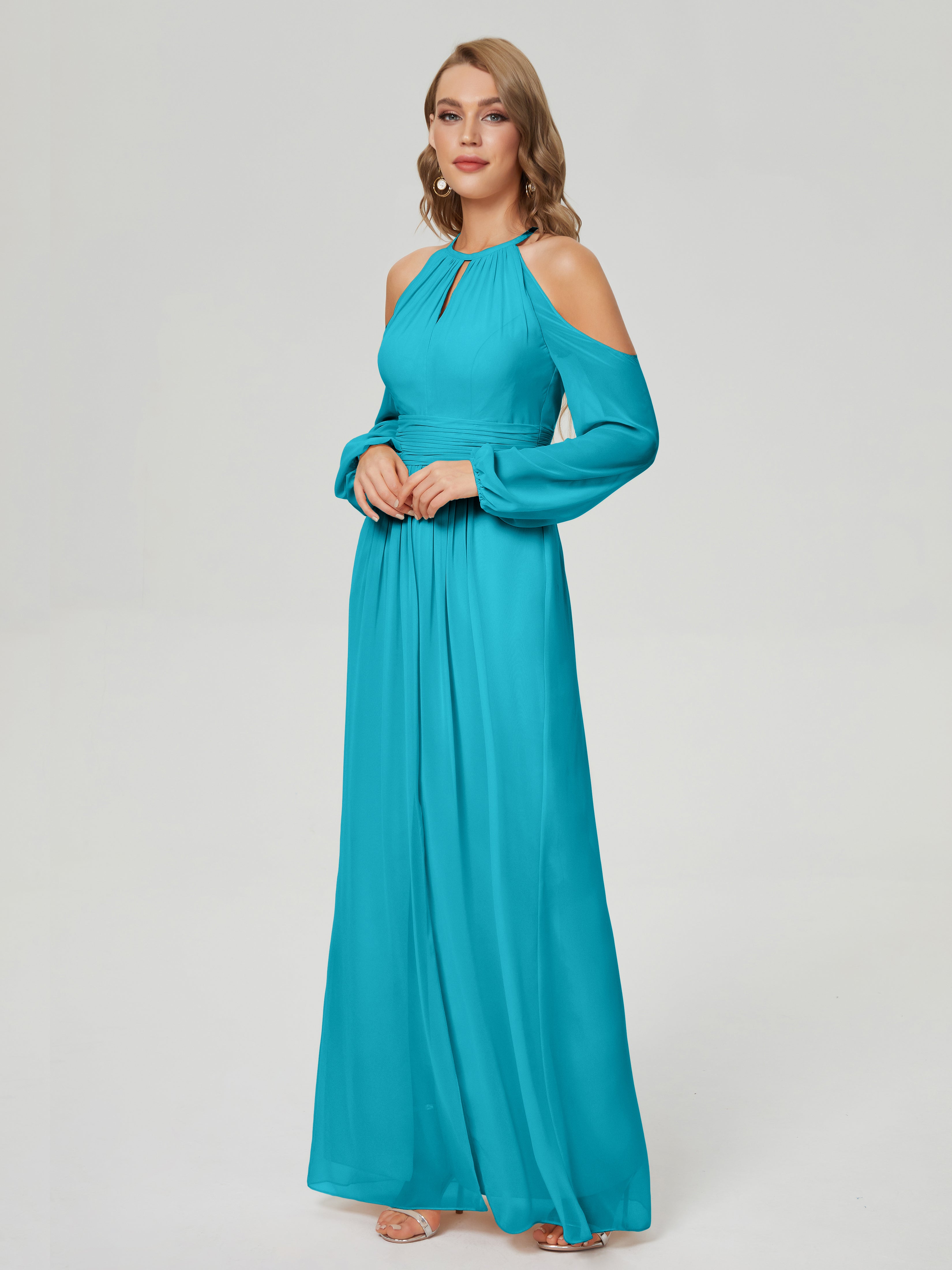 Phoebe Long Sleeves Column Chiffon Bridesmaid Dress