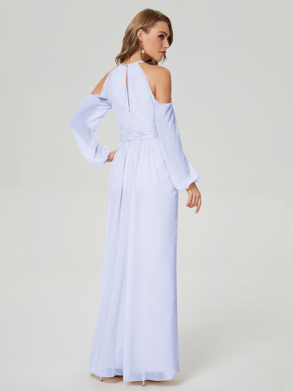 Phoebe Long Sleeves Column Chiffon Bridesmaid Dress