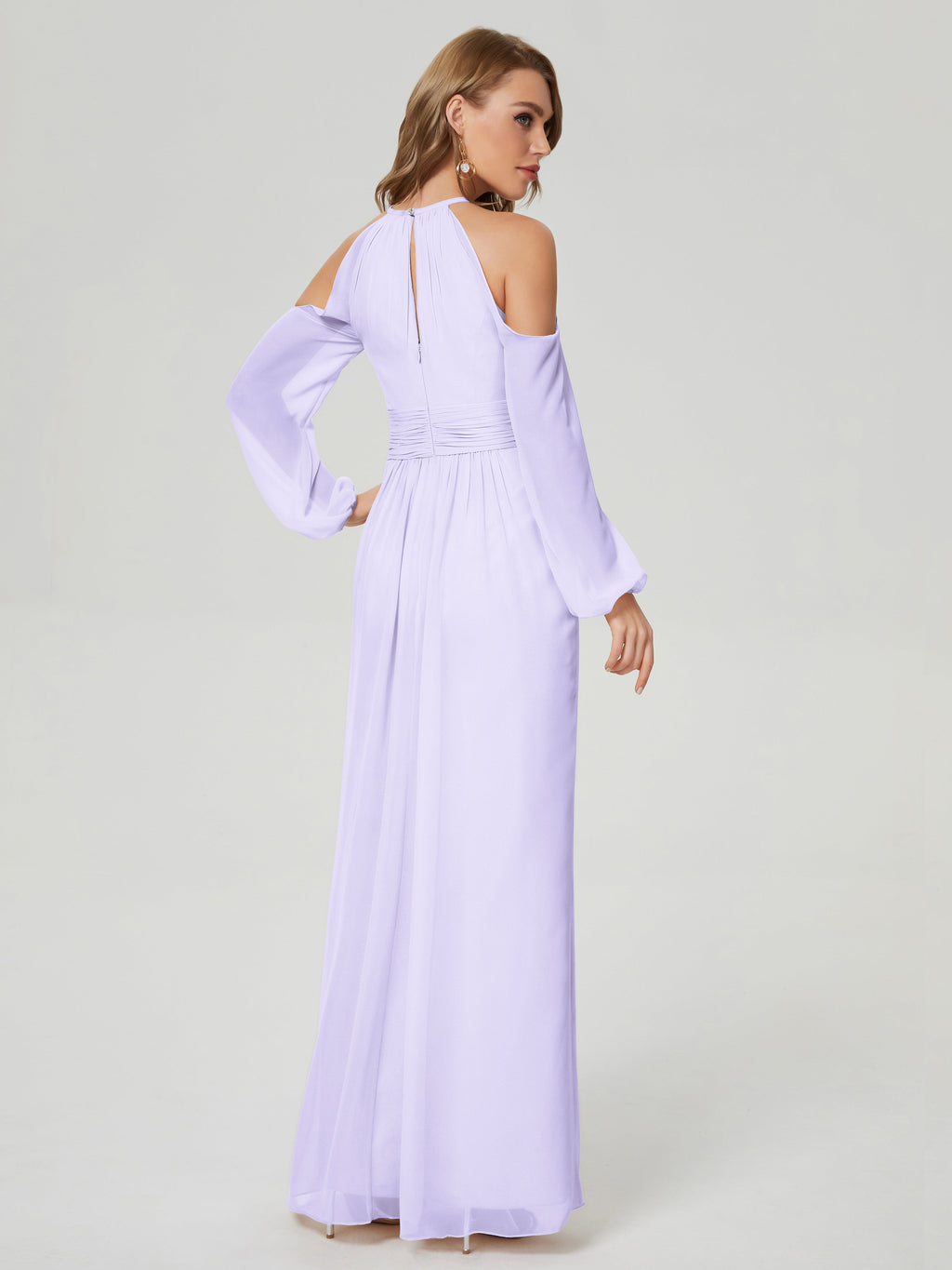 Phoebe Long Sleeves Column Chiffon Bridesmaid Dress