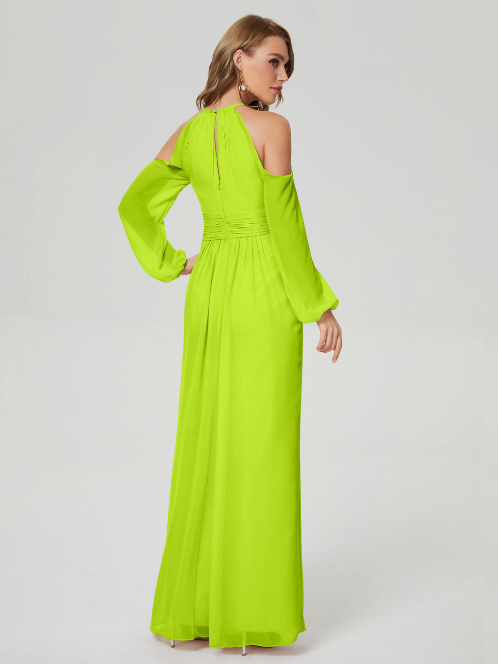 Phoebe Long Sleeves Column Chiffon Bridesmaid Dress