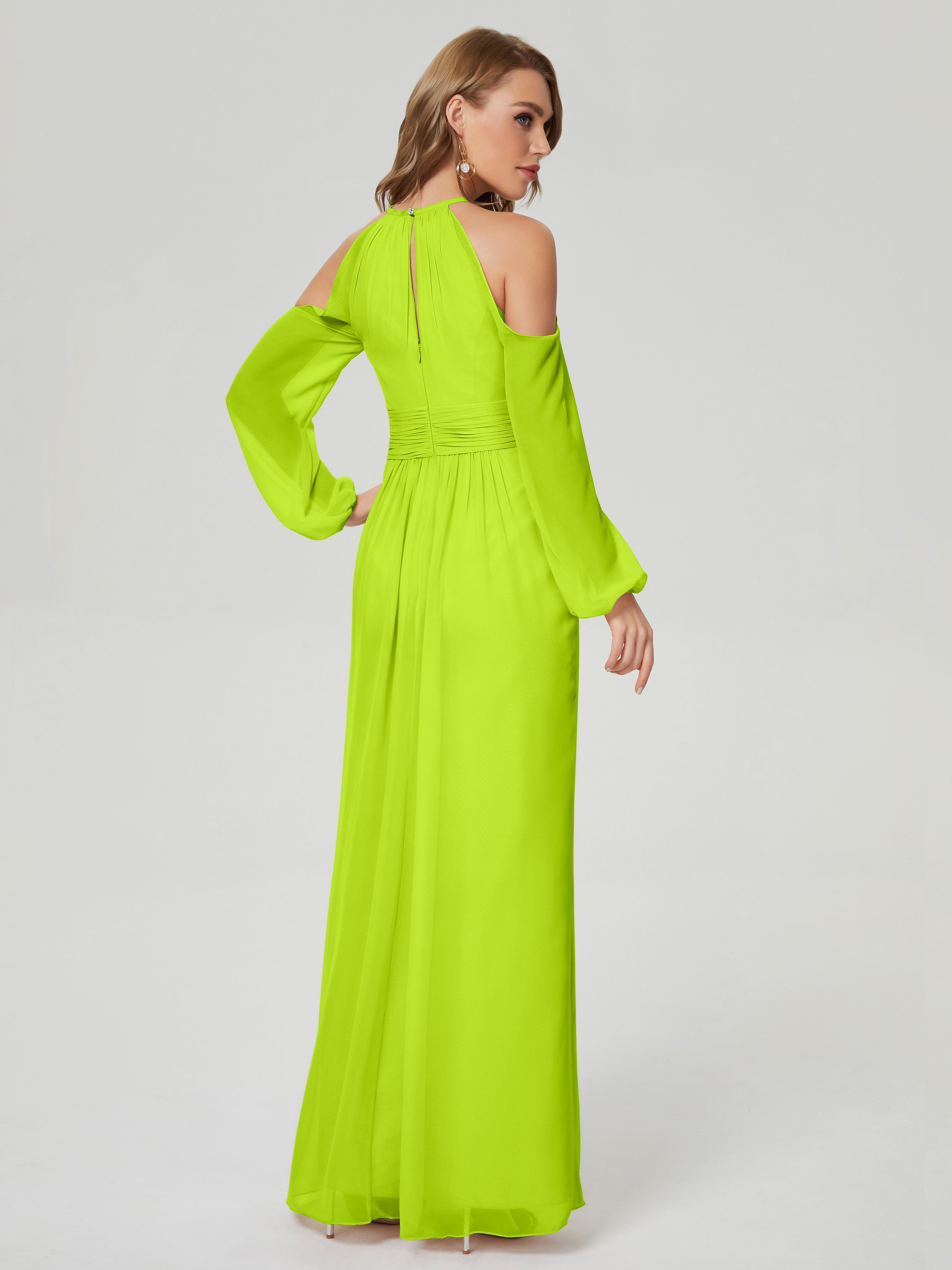 Phoebe Long Sleeves Column Chiffon Bridesmaid Dress
