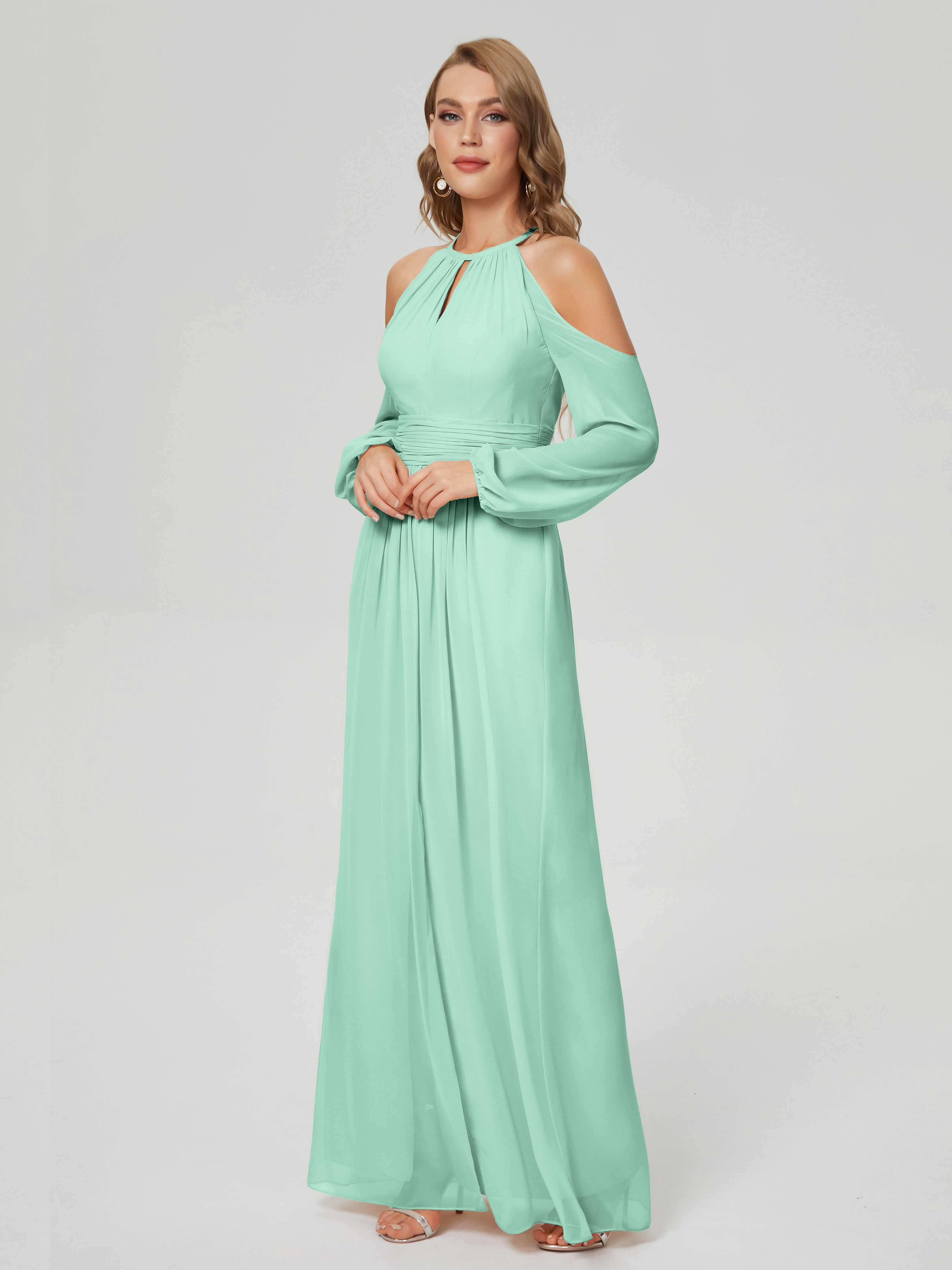 Phoebe Long Sleeves Column Chiffon Bridesmaid Dress