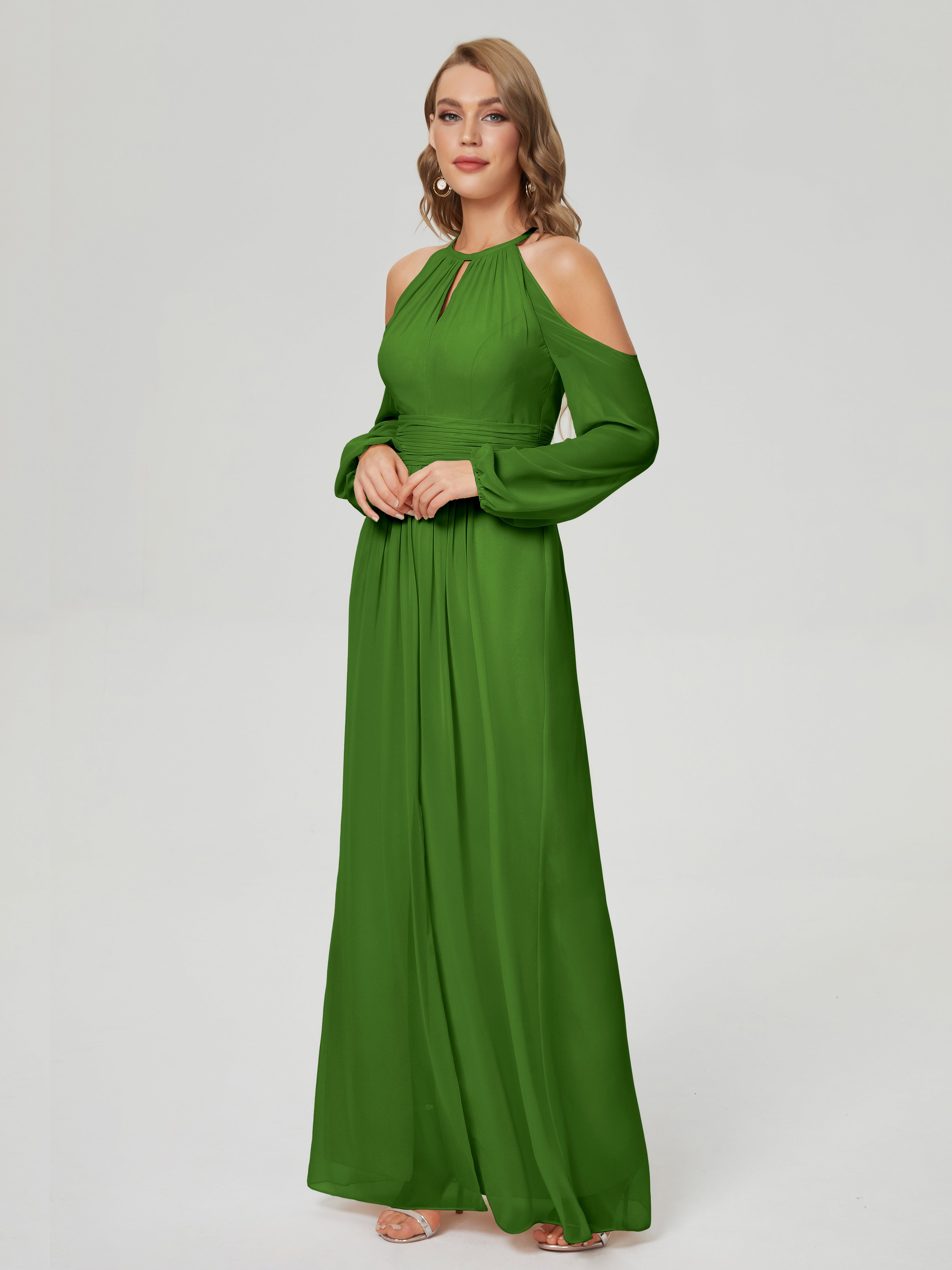 Phoebe Long Sleeves Column Chiffon Bridesmaid Dress