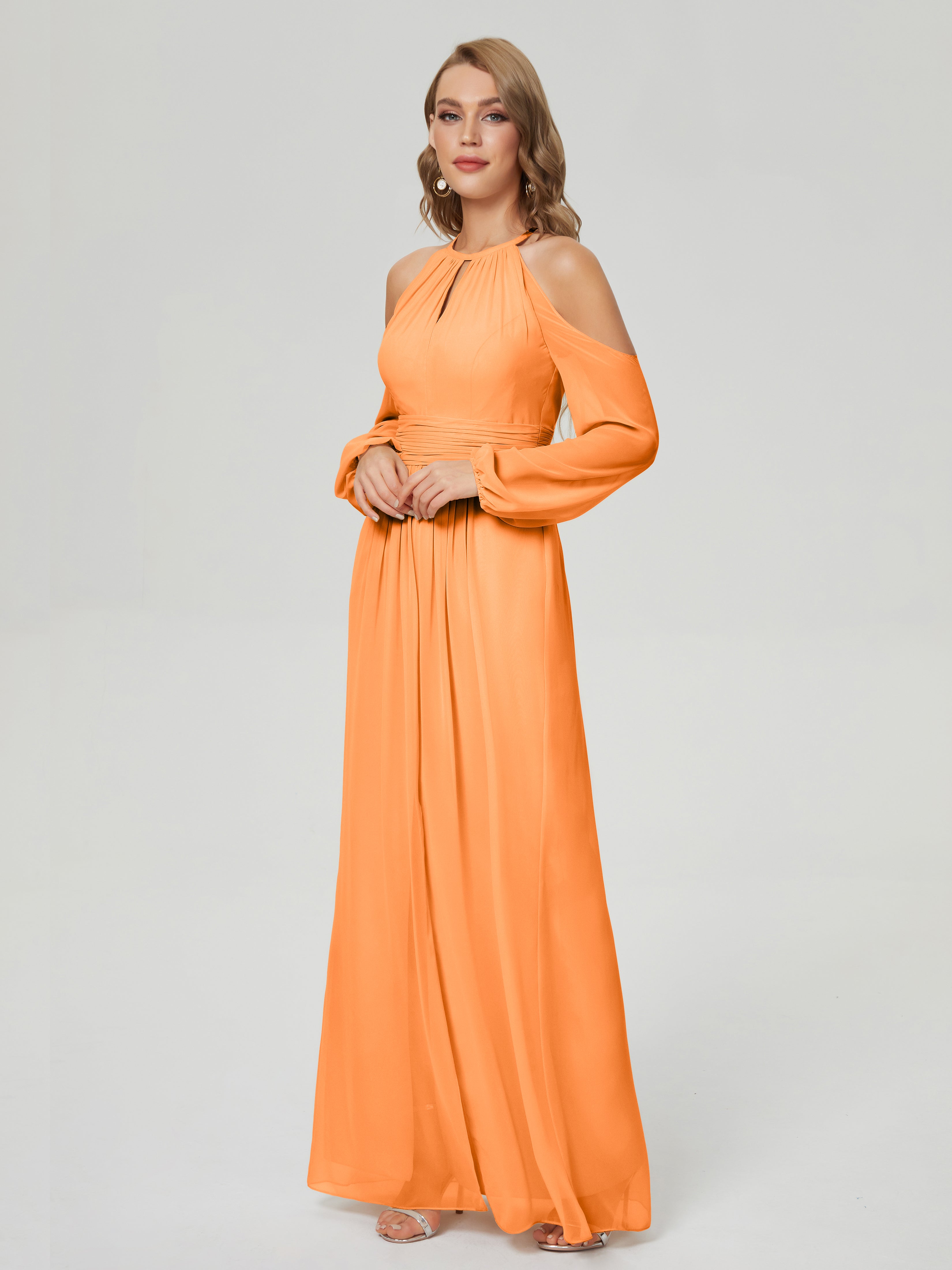 Phoebe Long Sleeves Column Chiffon Bridesmaid Dress