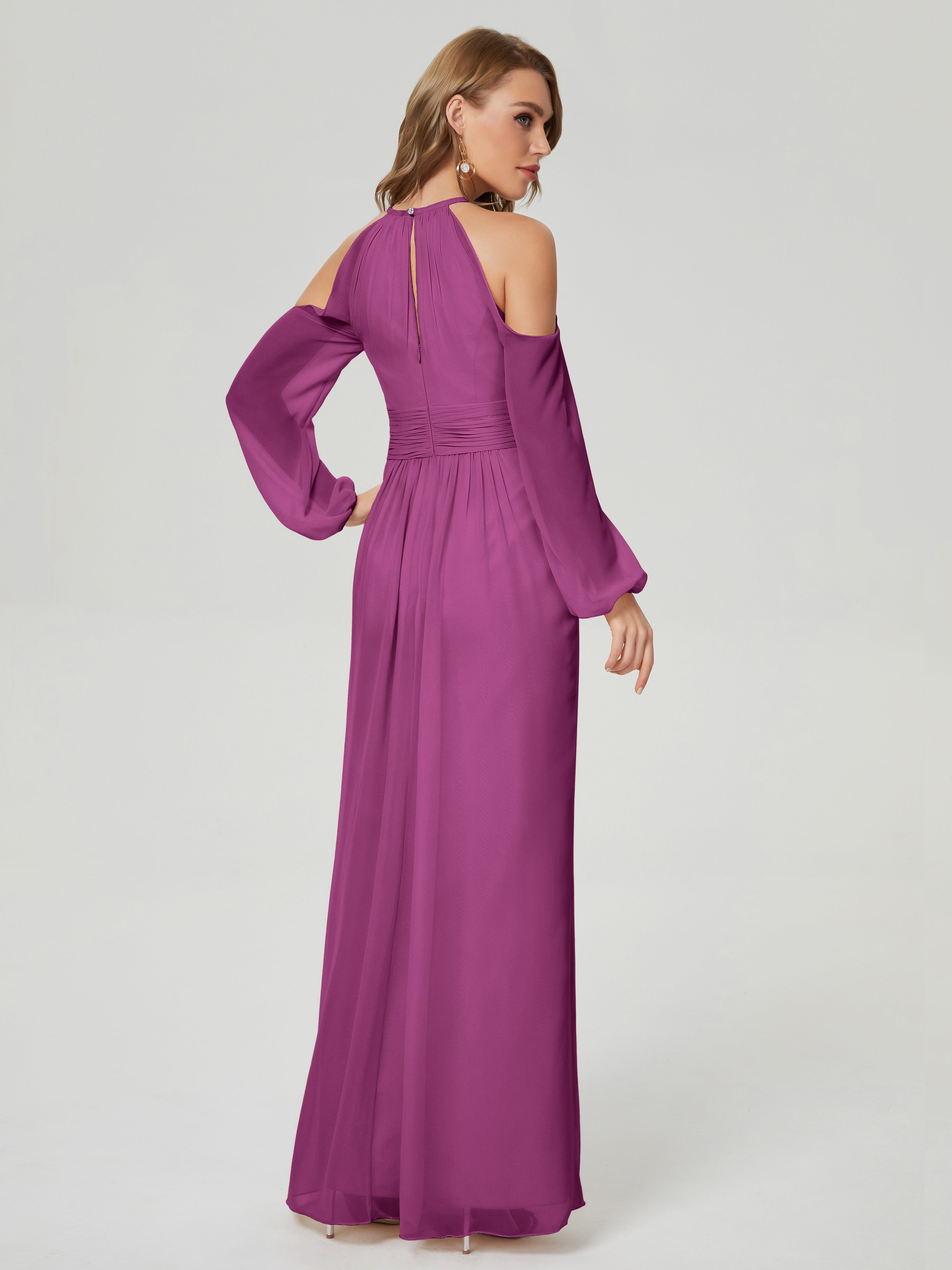 Phoebe Long Sleeves Column Chiffon Bridesmaid Dress