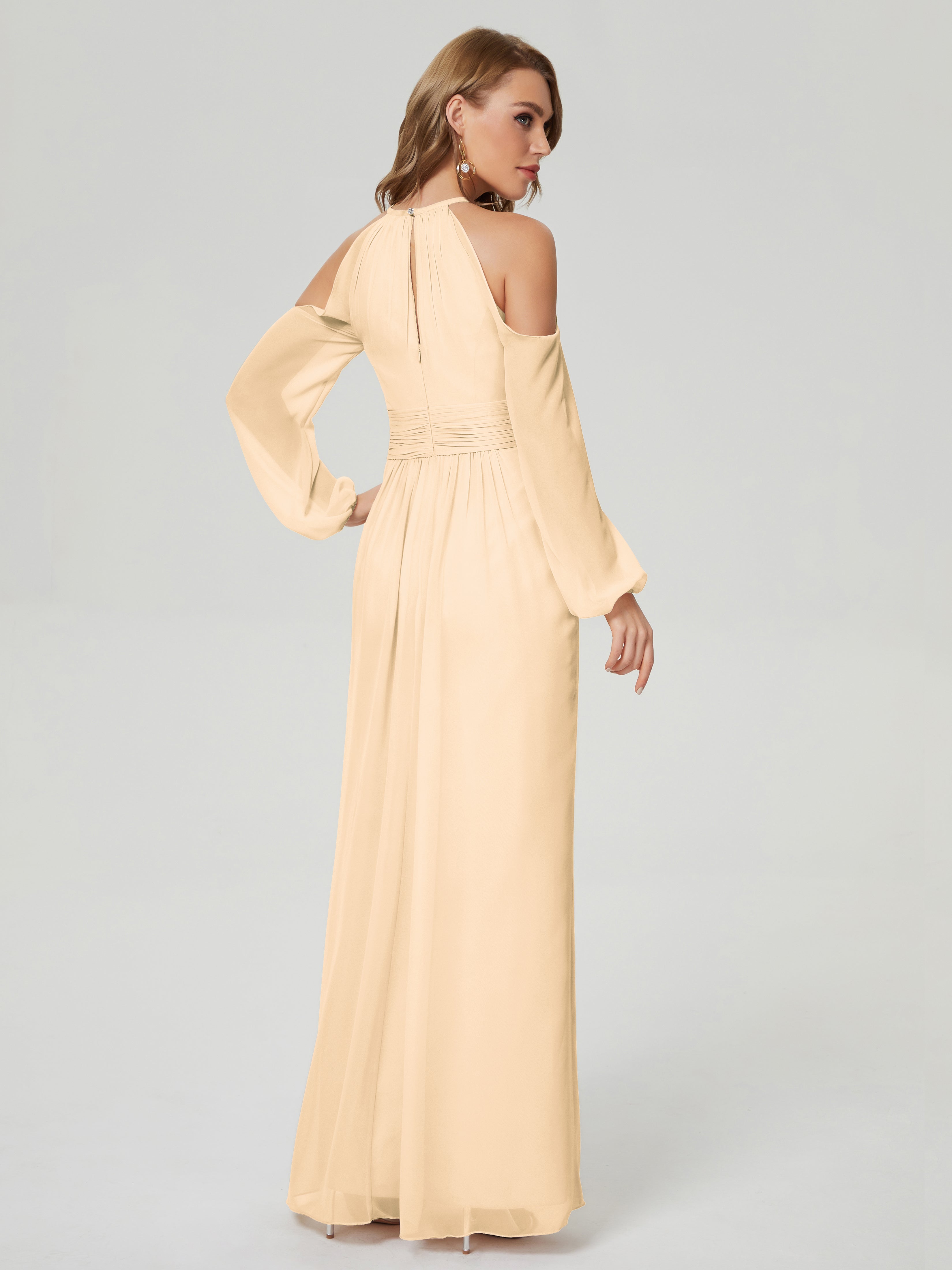 Phoebe Long Sleeves Column Chiffon Bridesmaid Dress