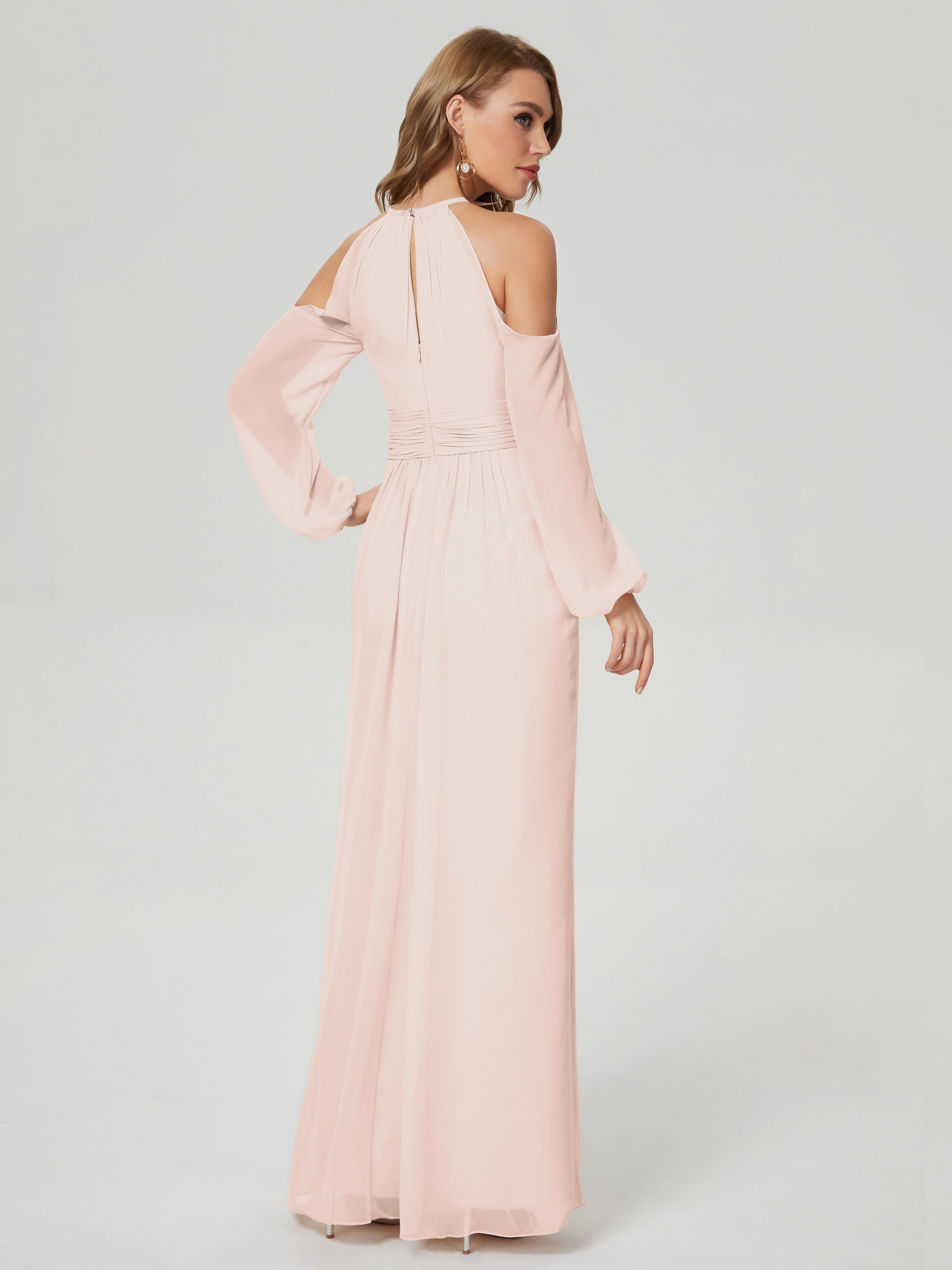 Phoebe Long Sleeves Column Chiffon Bridesmaid Dress