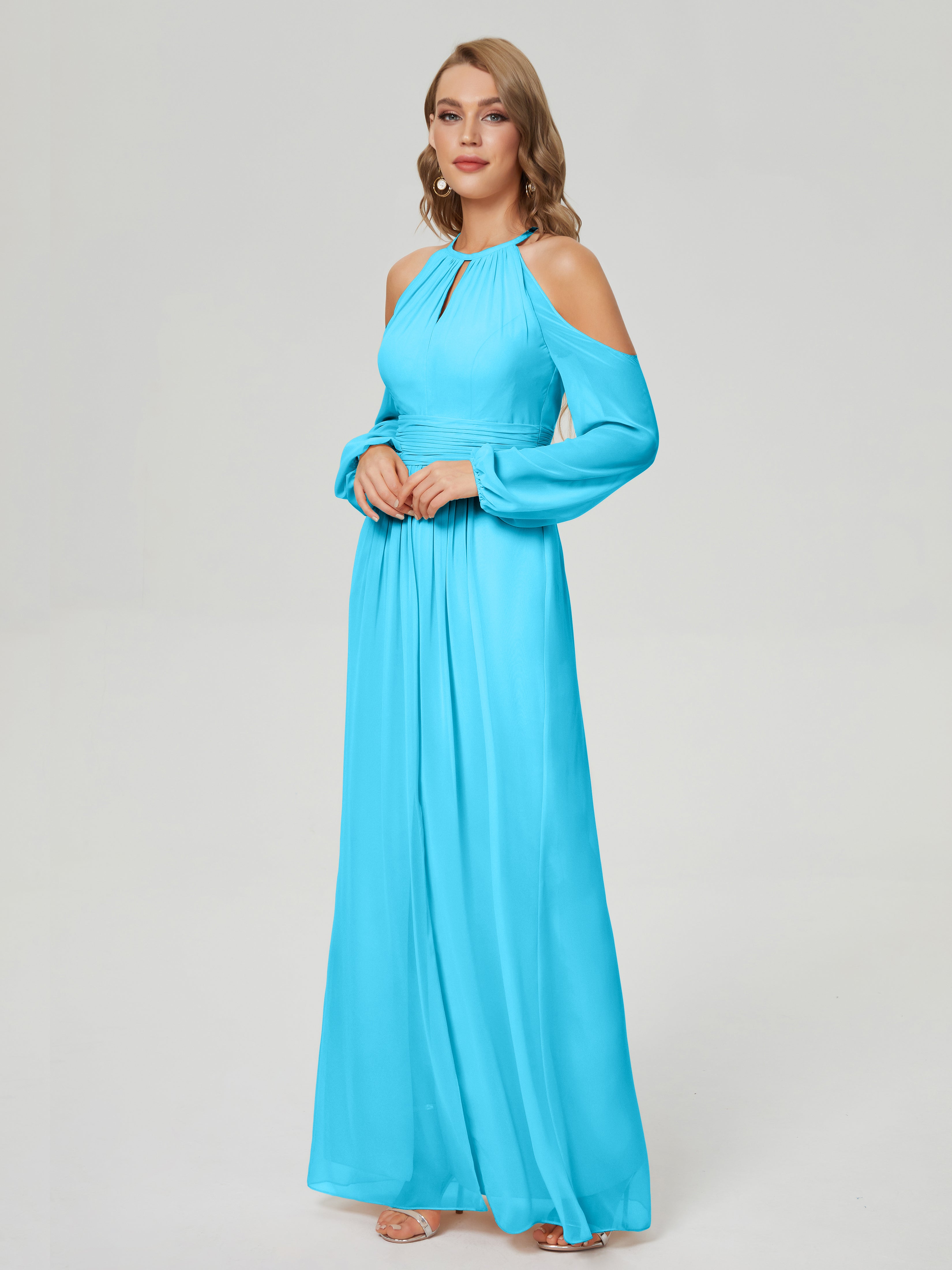Phoebe Long Sleeves Column Chiffon Bridesmaid Dress