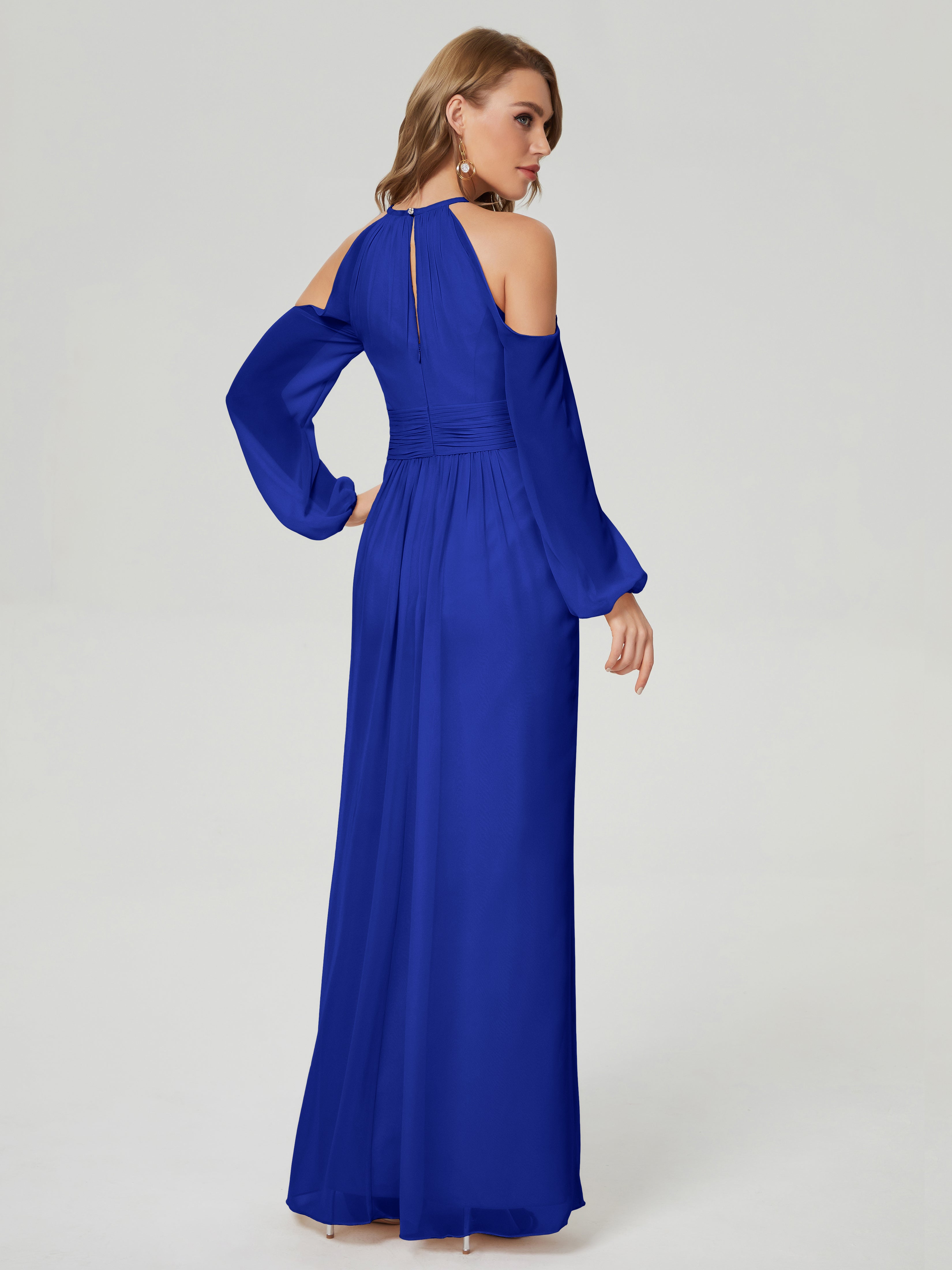 Phoebe Long Sleeves Column Chiffon Bridesmaid Dress
