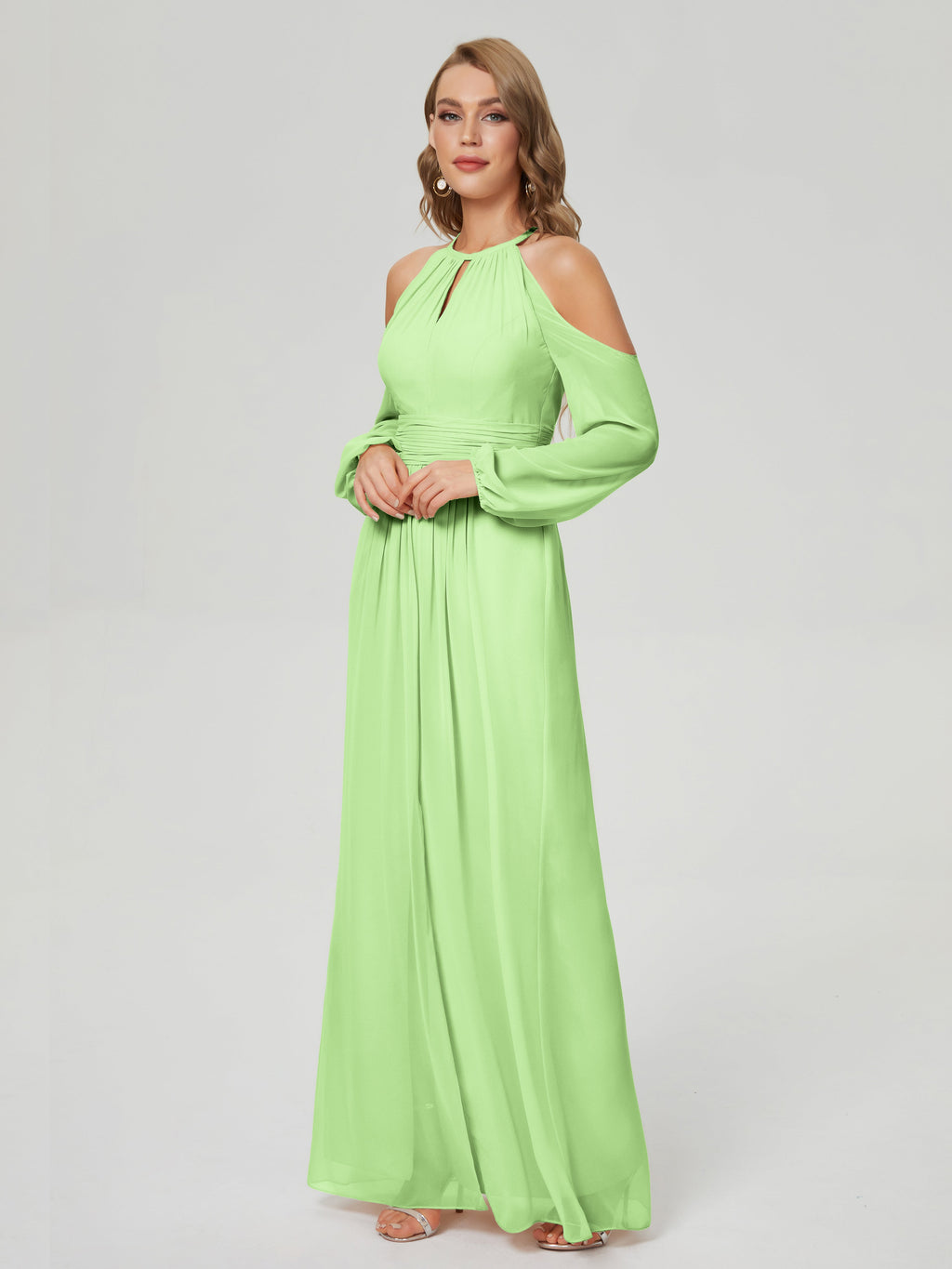 Phoebe Long Sleeves Column Chiffon Bridesmaid Dress