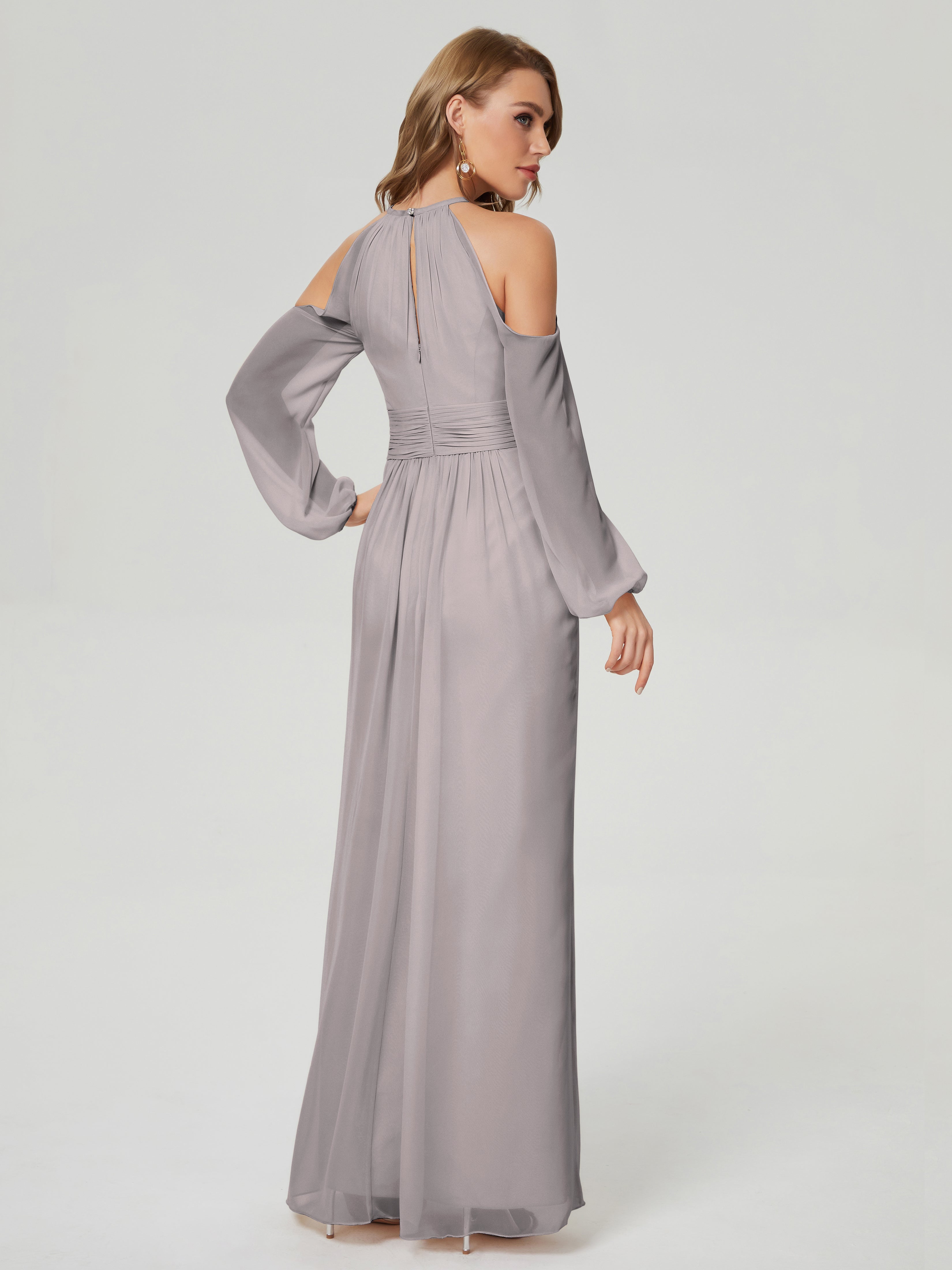 Phoebe Long Sleeves Column Chiffon Bridesmaid Dress