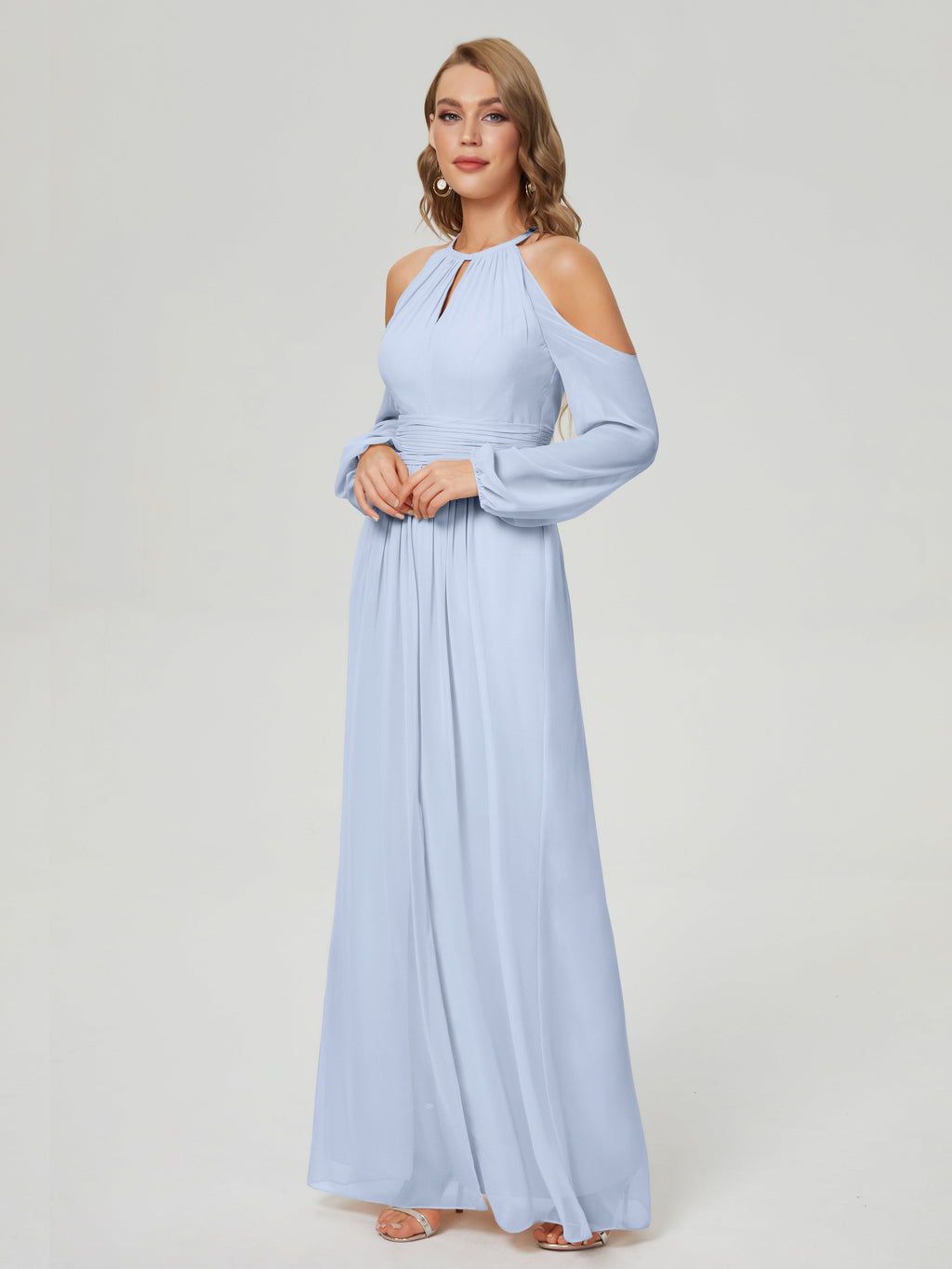 Phoebe Long Sleeves Column Chiffon Bridesmaid Dress