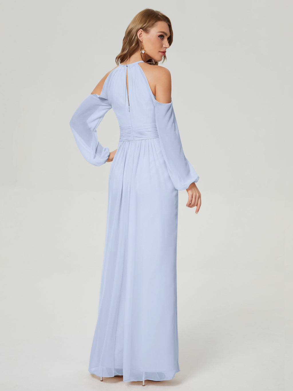 Phoebe Long Sleeves Column Chiffon Bridesmaid Dress