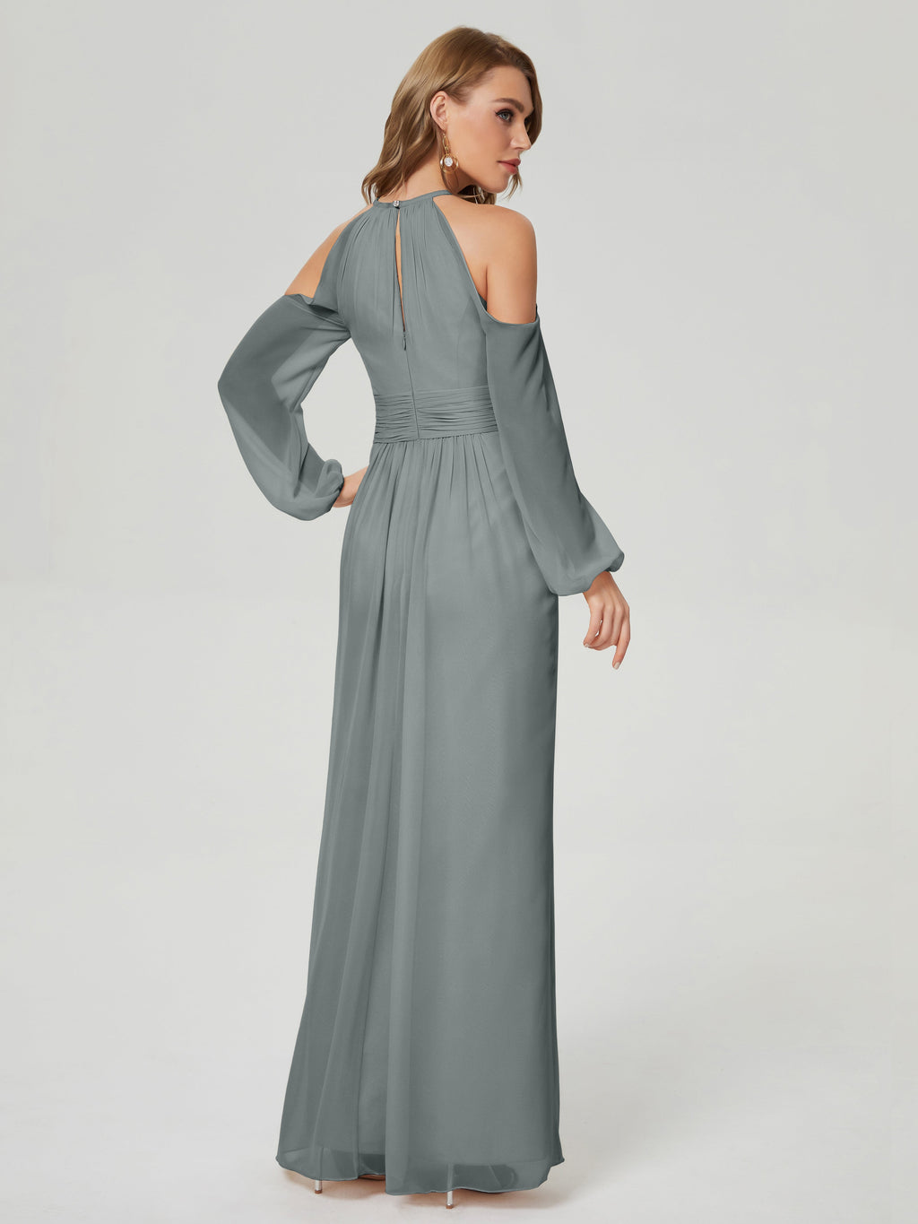 Phoebe Long Sleeves Column Chiffon Bridesmaid Dress