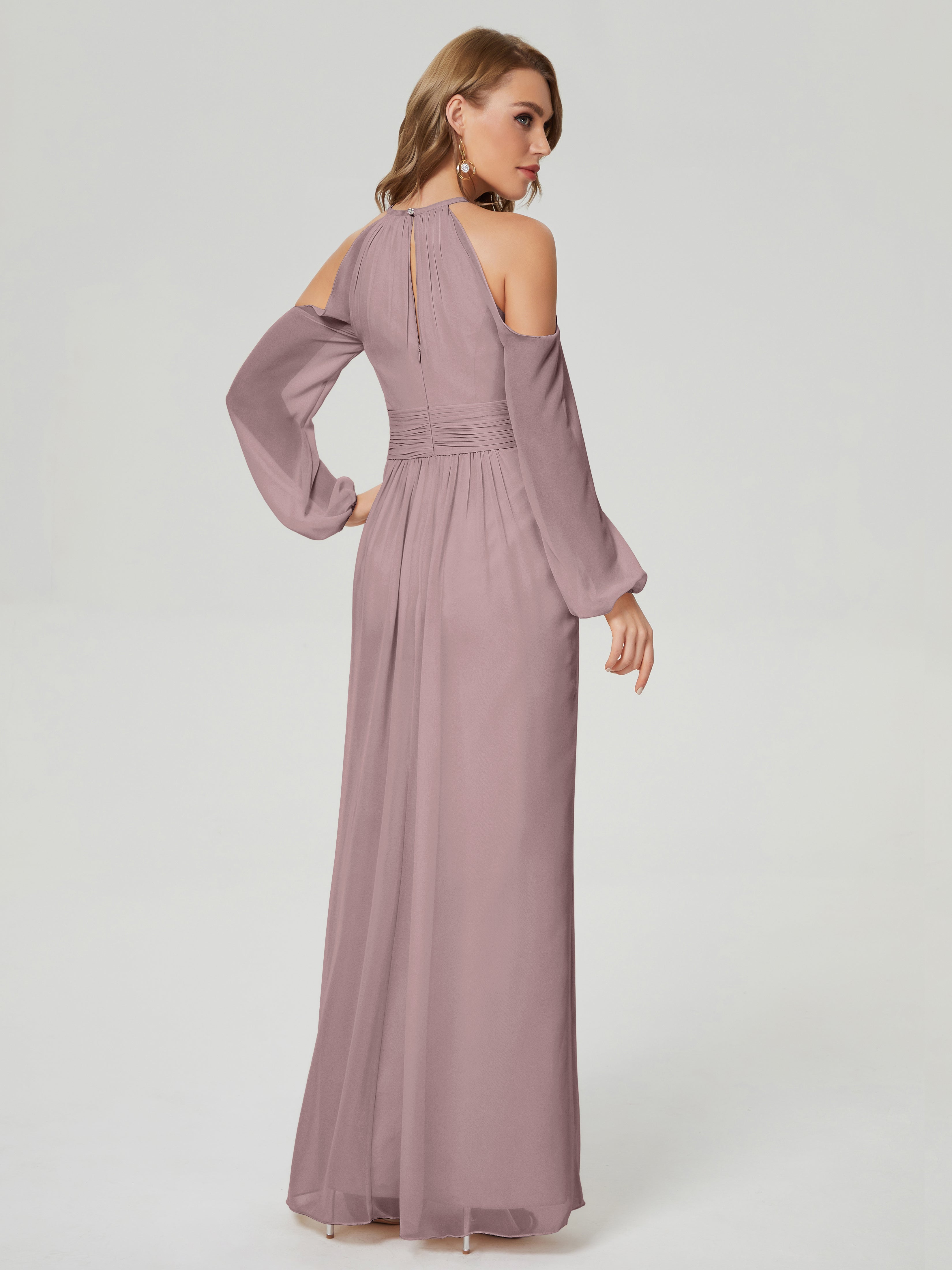 Phoebe Long Sleeves Column Chiffon Bridesmaid Dress
