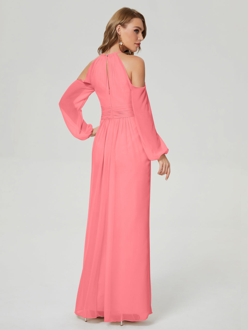 Phoebe Long Sleeves Column Chiffon Bridesmaid Dress